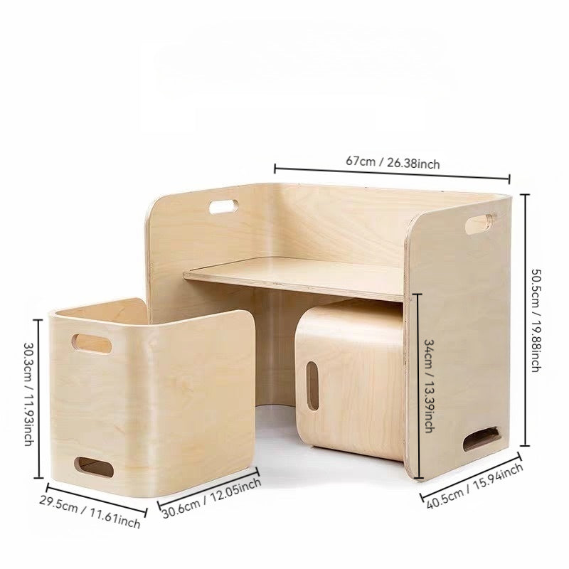 Baby360 STUDIO Kids Birch Wood Activity Table & 2 Chair Set – Adjustable Heights, Ergonomic Design, Multifunctional