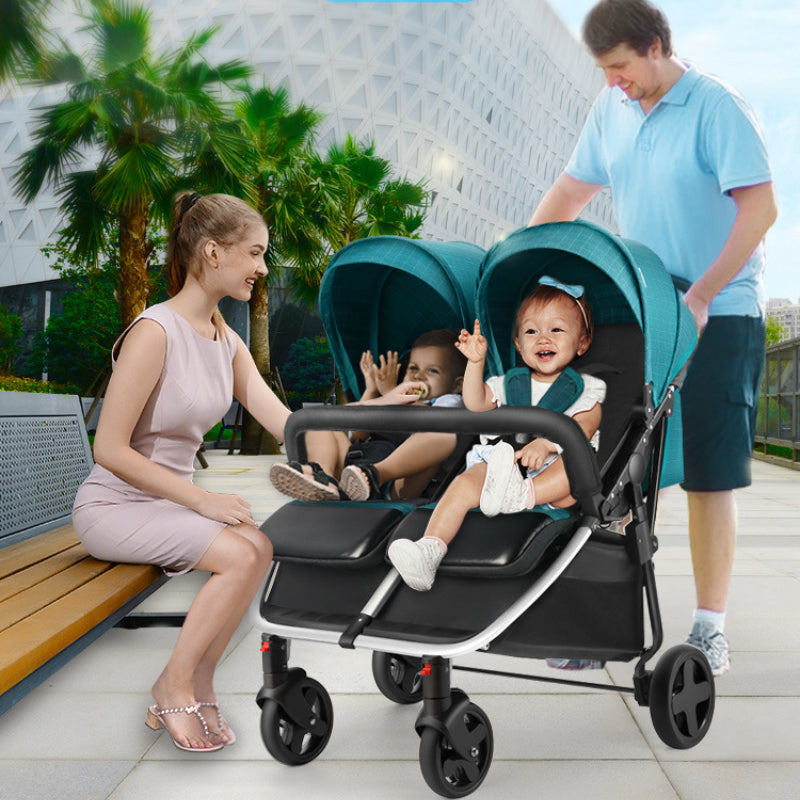 DUO-LUX Double Stroller by Baby360 – Compact Twin Pram with Reclining Seats & Sun Canopy