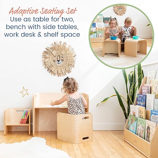 Baby360 STUDIO Kids Birch Wood Activity Table & 2 Chair Set – Adjustable Heights, Ergonomic Design, Multifunctional