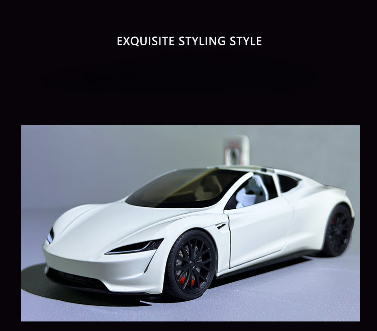 Tesla Roadster 1:24 Scale Die-Cast Alloy Car Model – Pull-Back & Sound/Light Effects, Music Playback, Collectible Electric Supercar Toy for Kids & Adults