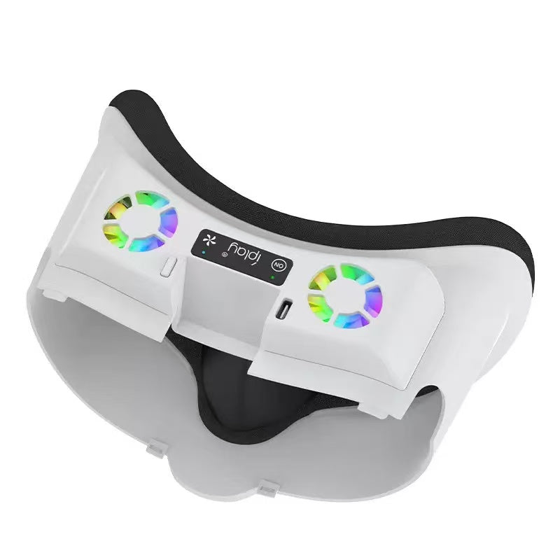 Meta Quest 3 Cooling Fan with RGB Lights | Oculus Quest 3 VR Face Cover Cooling System | Dual Turbo Fans (6.85×4.33×4.45in) | 7-Color LED | Includes Nose Cover & Sponge Pad (White/Black)