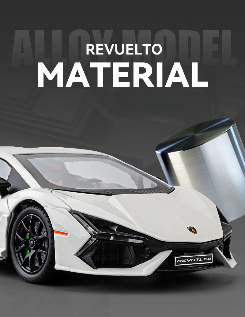 Lamborghini Revuelto 1:24 Scale Die-Cast Alloy Car Model – Pull-Back & Open Doors, Sound & Light, Shock Absorption & Steering, Collectible Supercar Toy for Kids & Adults