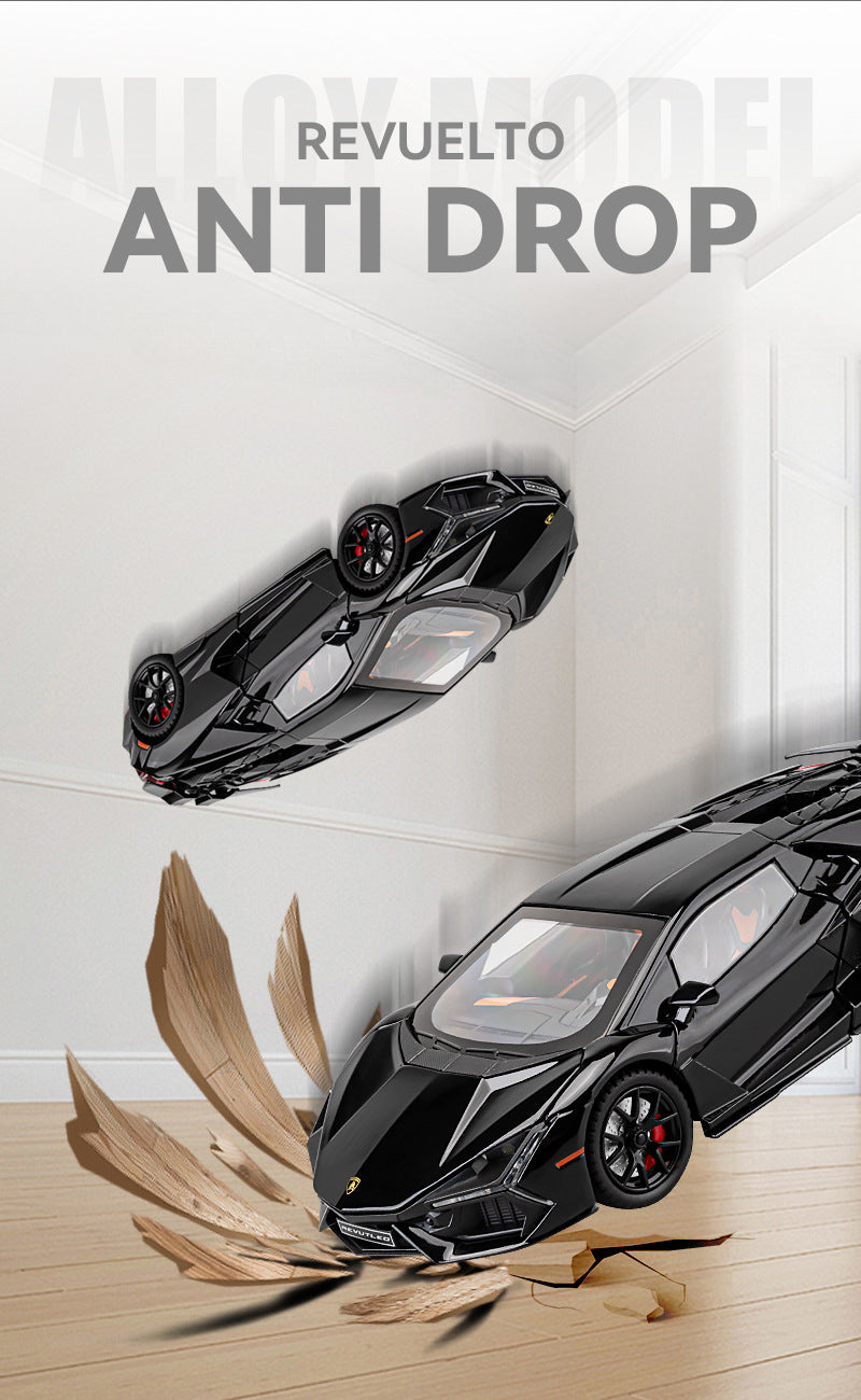 Lamborghini Revuelto 1:24 Scale Die-Cast Alloy Car Model – Pull-Back & Open Doors, Sound & Light, Shock Absorption & Steering, Collectible Supercar Toy for Kids & Adults