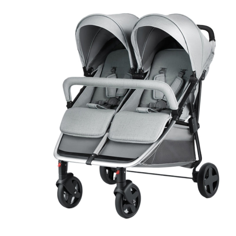 DUO-LUX Double Stroller by Baby360 – Compact Twin Pram with Reclining Seats & Sun Canopy