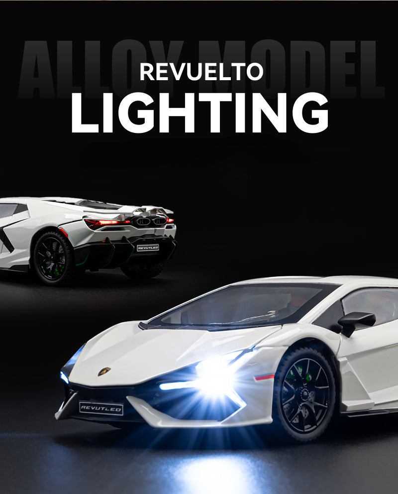 Lamborghini Revuelto 1:24 Scale Die-Cast Alloy Car Model – Pull-Back & Open Doors, Sound & Light, Shock Absorption & Steering, Collectible Supercar Toy for Kids & Adults