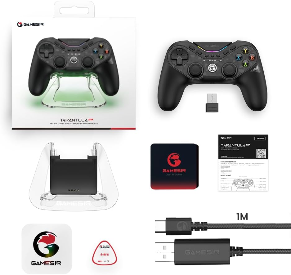 GameSir Tarantula Pro Wireless Controller for Switch/PC/iOS/Android with Charging Dock, Bluetooth 2.4G Wired Controller with Anti-Drift TMR Sticks, 9 Mappable Buttons, RGB Lighting,1200mAh