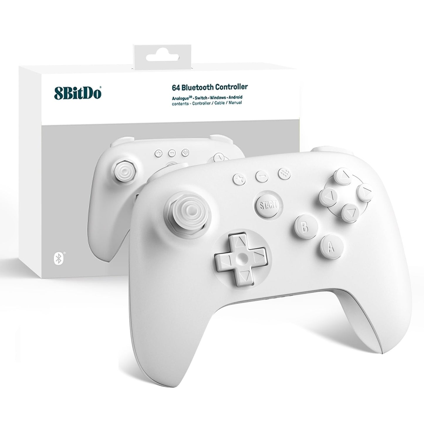 8BitDo 64 Bluetooth Gaming Controller Compatible with Switch Console, Windows & Android – Hall Effect Joystick, Turbo Function, Vibration – Black