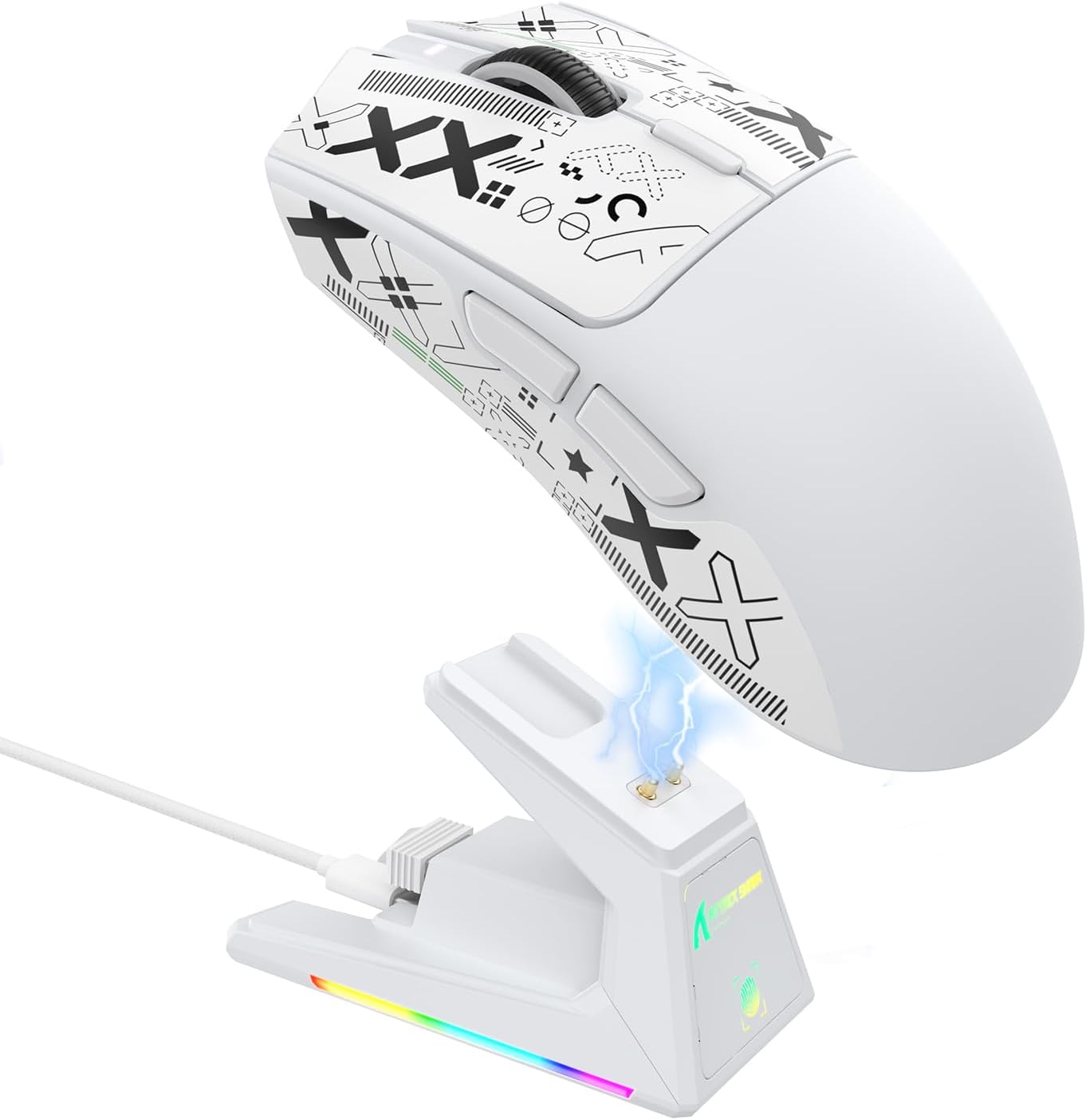 ATTACK SHARK X1 Ultralight Wireless Gaming Mouse with snap-fit RGB Charging Dock,Anti Slip Grip Tape,PixArt PAW3395 Pro Sensor,40000DPI,BT/2.4Ghz/Wired,Optical Micro Switch for PC Mac Gamer(Black)