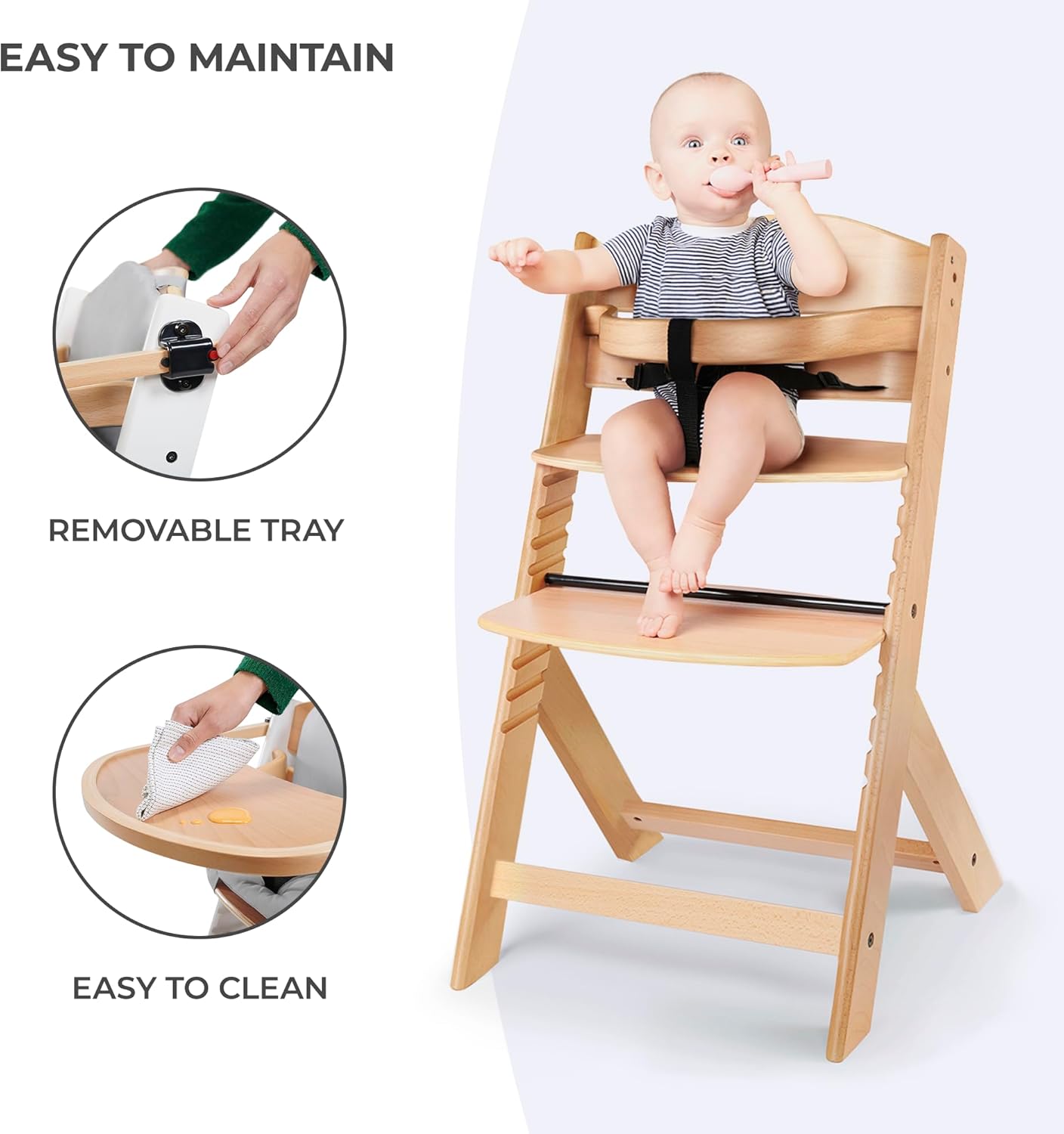 Baby360 GRO 3-in-1 Wooden Highchair – Adjustable Baby to Big Kid Chair (6 Months to 10 Years)