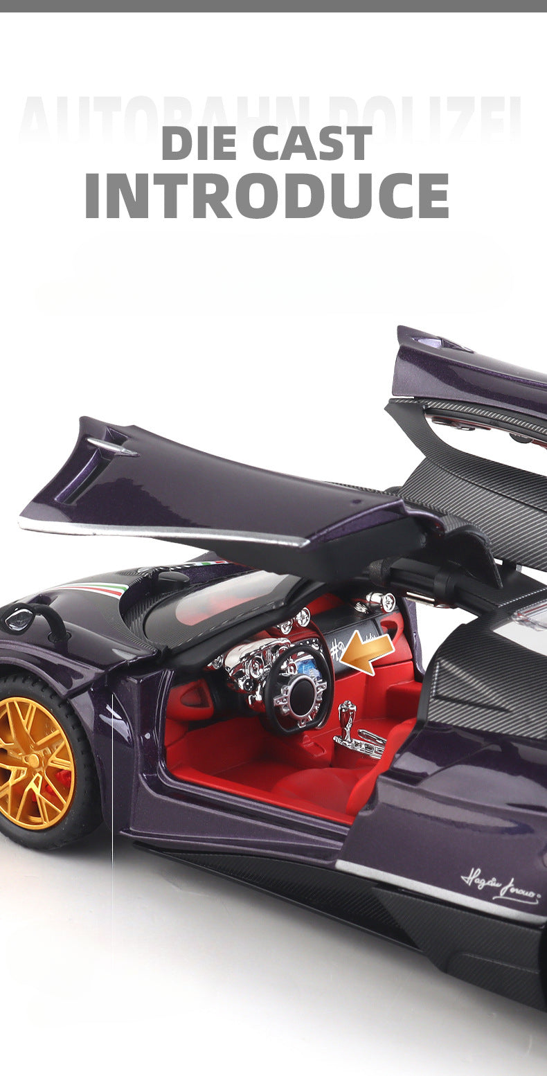 Pagani Huayra 1:24 Alloy Diecast Model Car | Sound & Light FX | Pull Back & Steering | Boys Toy Gift (8.1"x3.5"x3.7")