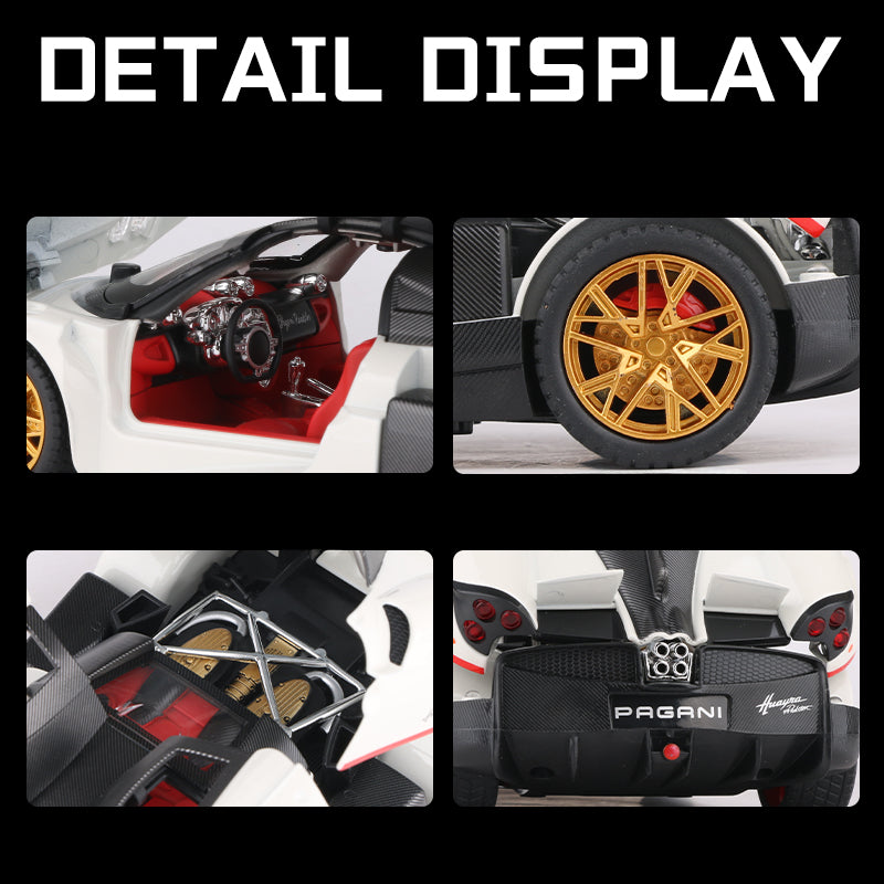 Pagani Huayra 1:24 Alloy Diecast Model Car | Sound & Light FX | Pull Back & Steering | Boys Toy Gift (8.1"x3.5"x3.7")
