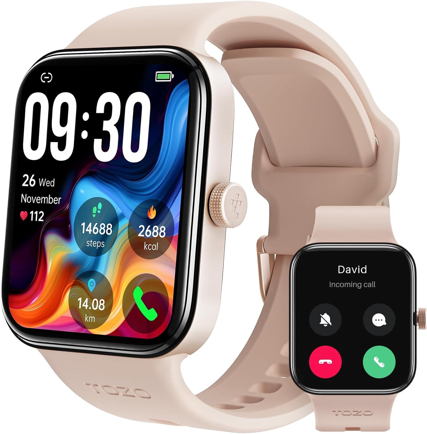 TOZO 44mm Rectangular Face Smart Watch Alexa Built-in Fitness Tracker with Heart Rate/Blood Oxygen Monitor/Sleep Monitor 5ATM Waterproof HD Touchscreen for Men Women Compatible with iPhone&Android
