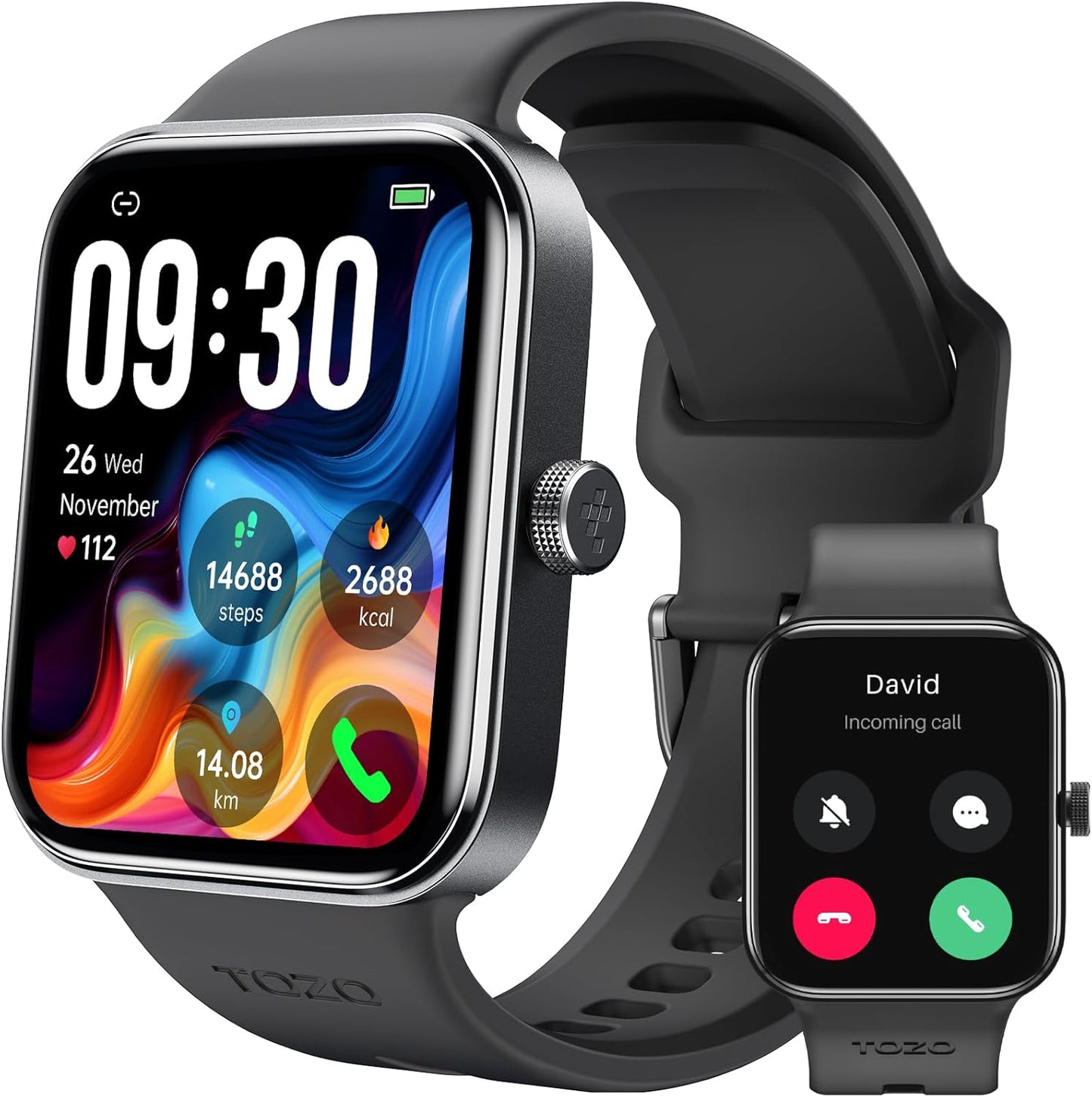 TOZO 44mm Rectangular Face Smart Watch Alexa Built-in Fitness Tracker with Heart Rate/Blood Oxygen Monitor/Sleep Monitor 5ATM Waterproof HD Touchscreen for Men Women Compatible with iPhone&Android