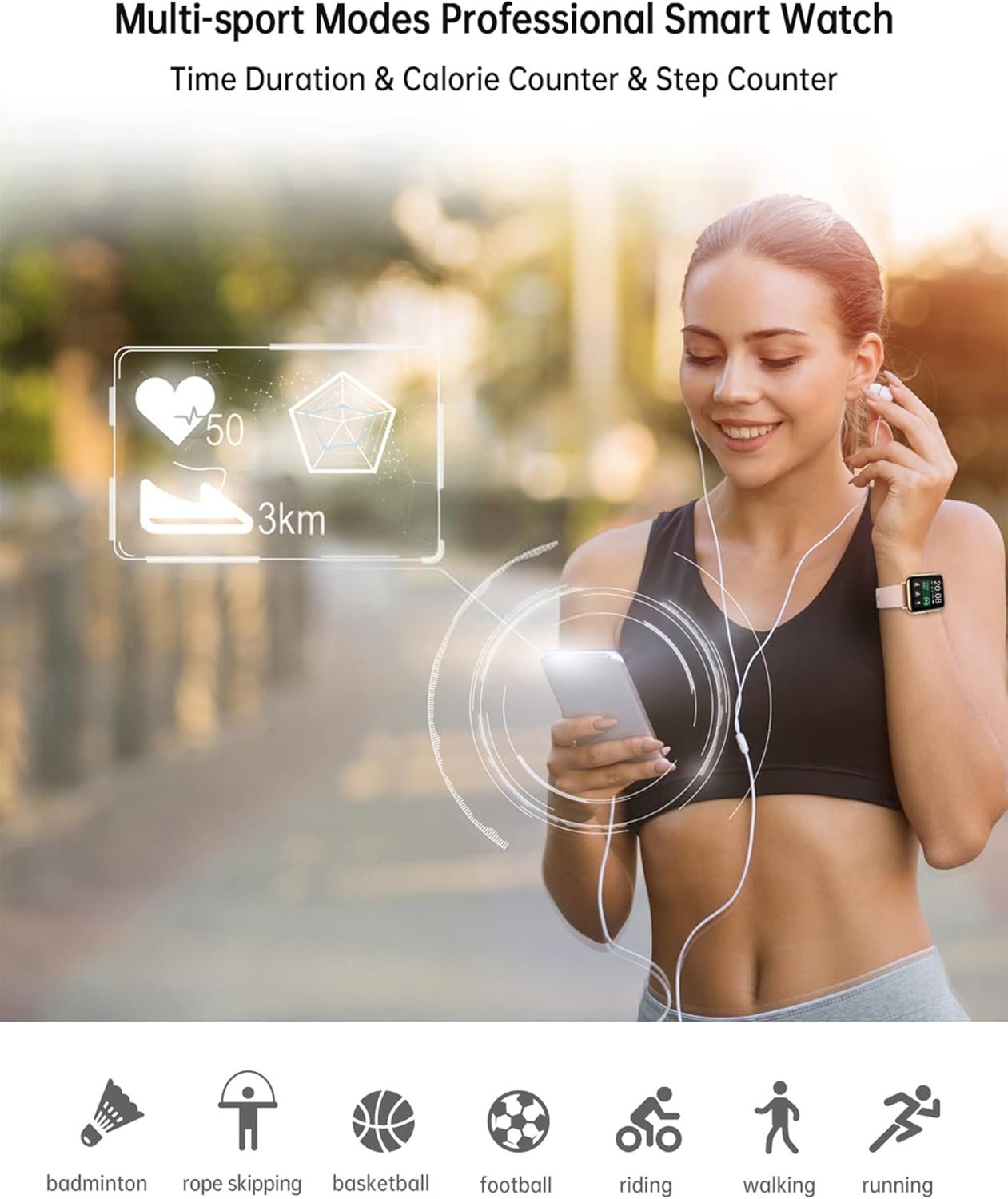 Smart Watch for Women Men, Popglory Smartwatch with Blood Pressure, Blood Oxygen, Sleep Monitor, Fitness Tracker with Heart Rate Tracking/Pedometer/Calories, Full Touch Fitness Watch for Android iOS