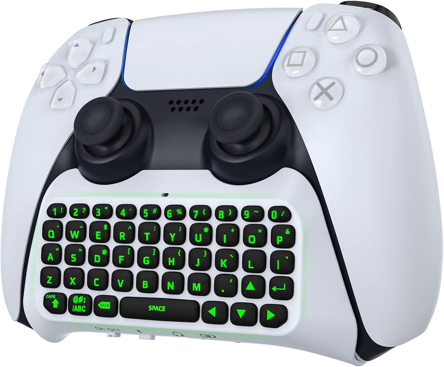 MoKo Green Backlight Keyboard for PS5 Controller, PS5 Wireless Mini Keyboard Chatpad for Playstation 5 Controller, Keypad Built-in Speaker with 3.5mm Audio Jack for Messaging and Game Live Chat, Black