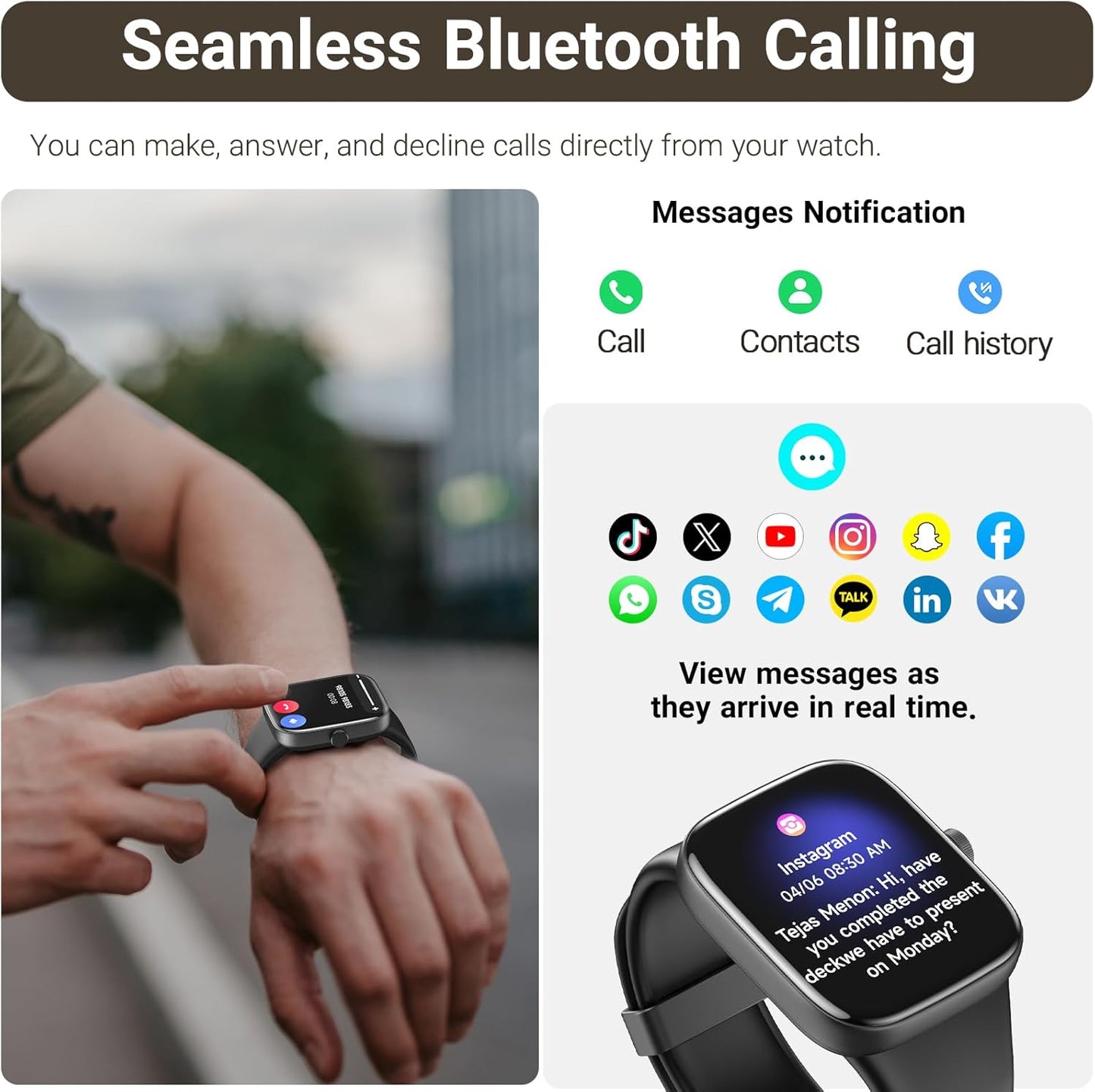TOZO 44mm Rectangular Face Smart Watch Alexa Built-in Fitness Tracker with Heart Rate/Blood Oxygen Monitor/Sleep Monitor 5ATM Waterproof HD Touchscreen for Men Women Compatible with iPhone&Android