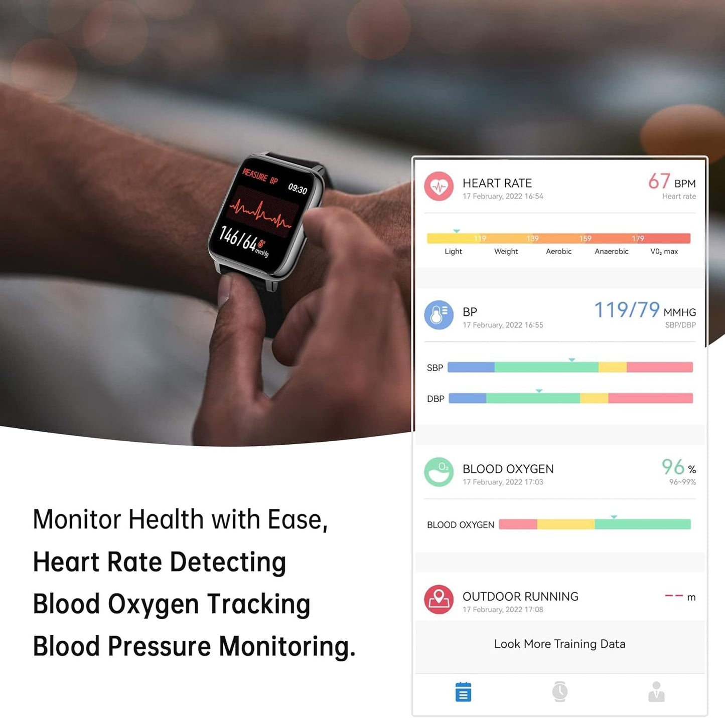 Smart Watch for Women Men, Popglory Smartwatch with Blood Pressure, Blood Oxygen, Sleep Monitor, Fitness Tracker with Heart Rate Tracking/Pedometer/Calories, Full Touch Fitness Watch for Android iOS