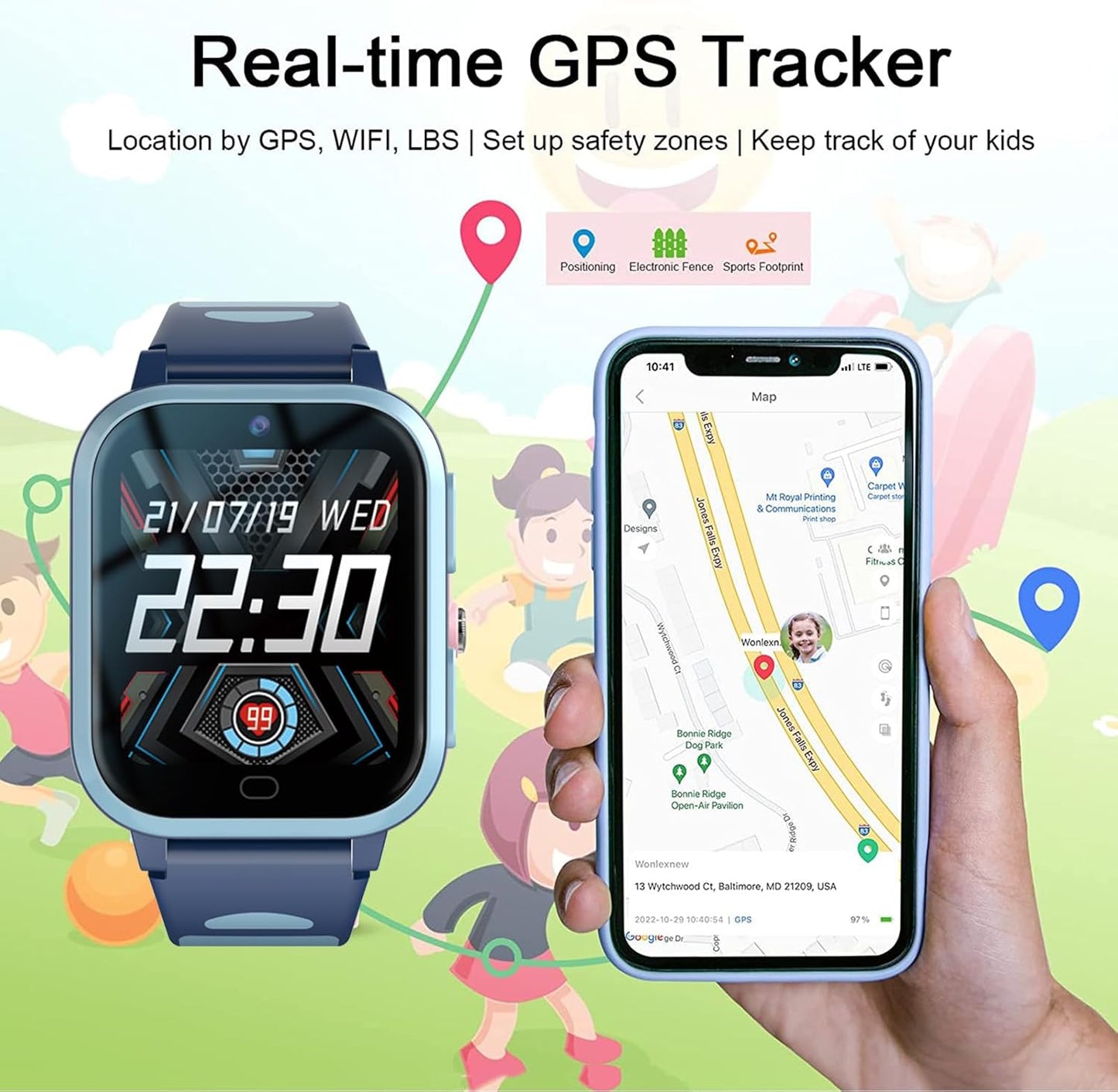 Kids 4G GPS Smart Watch Whatsapp Chat Phone Tracker Smartwatch Worldwide Real-time Tracking Video Call Voice Message Camera SOS Alarm Geo-Fence Pedometer Anti-Lost for 3-15 Boys Girls Gift Pink