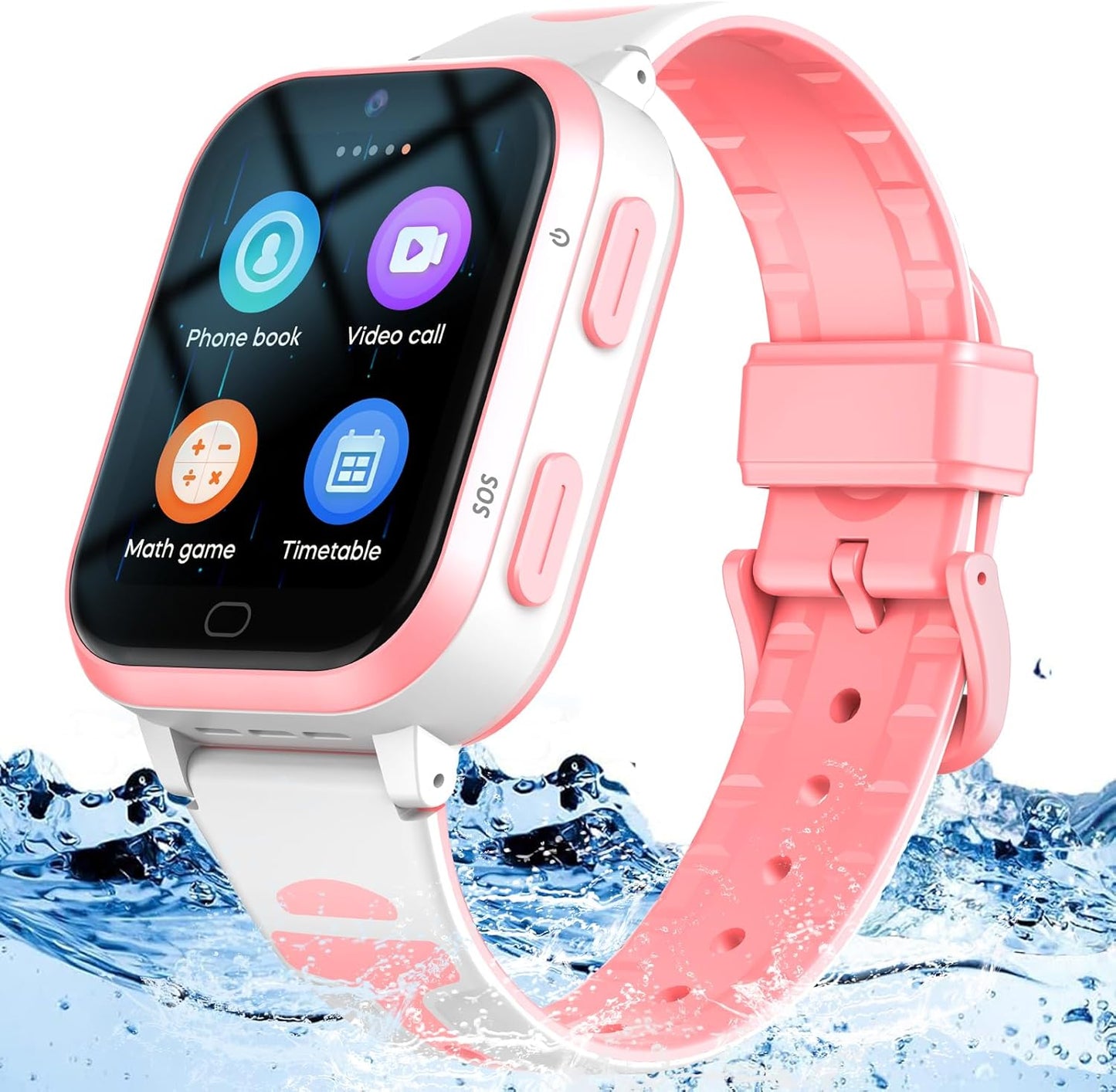Kids 4G GPS Smart Watch Whatsapp Chat Phone Tracker Smartwatch Worldwide Real-time Tracking Video Call Voice Message Camera SOS Alarm Geo-Fence Pedometer Anti-Lost for 3-15 Boys Girls Gift Pink