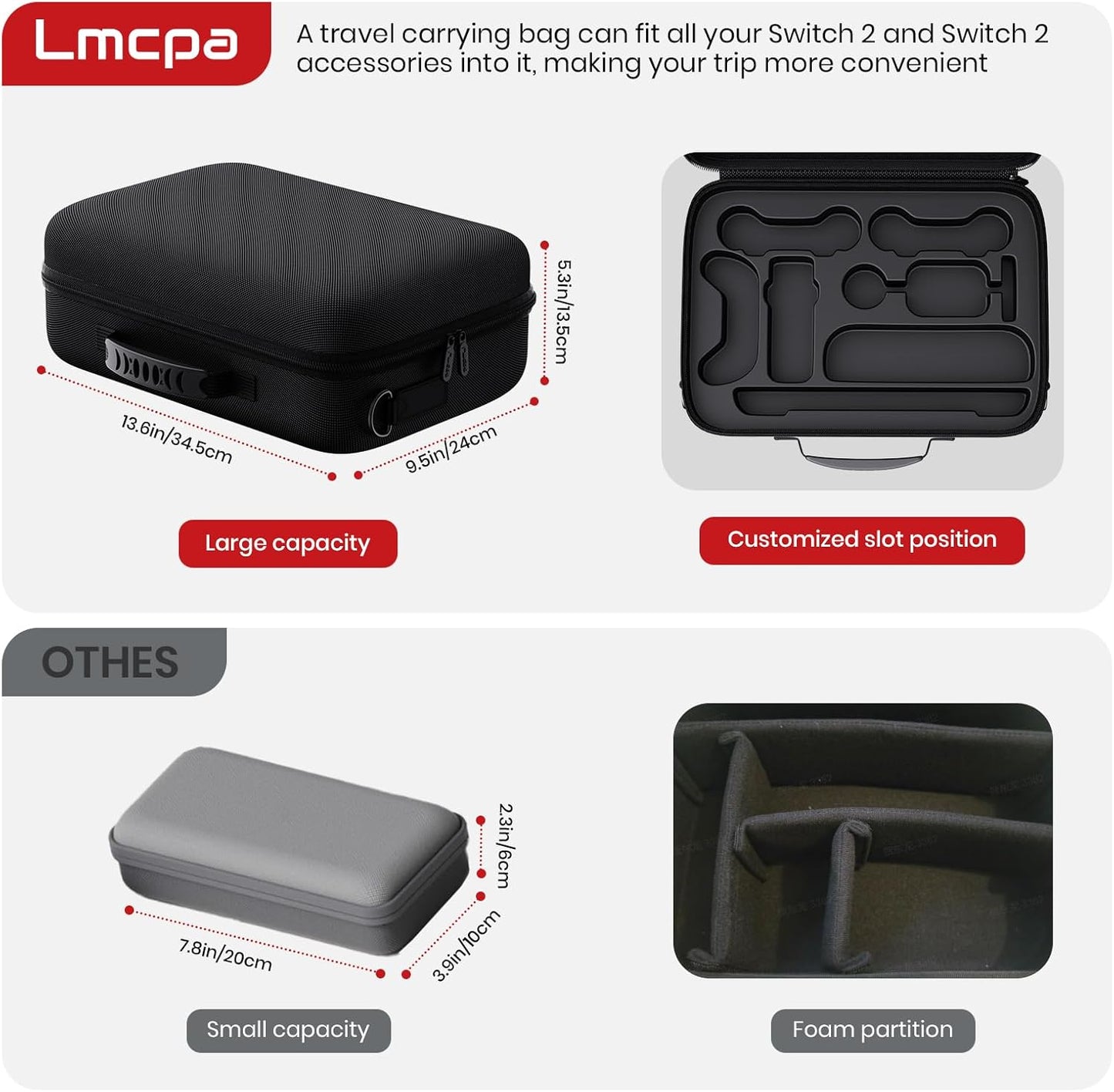 Lmcpa Storage Case for Nintendo Switch 2,Protective Large Travel Carry Case for Switch 2 Camera,Console,Pro Controller and Other Switch 2 Accessories with 22 Game Cartridges and Shoulder Strap,Black