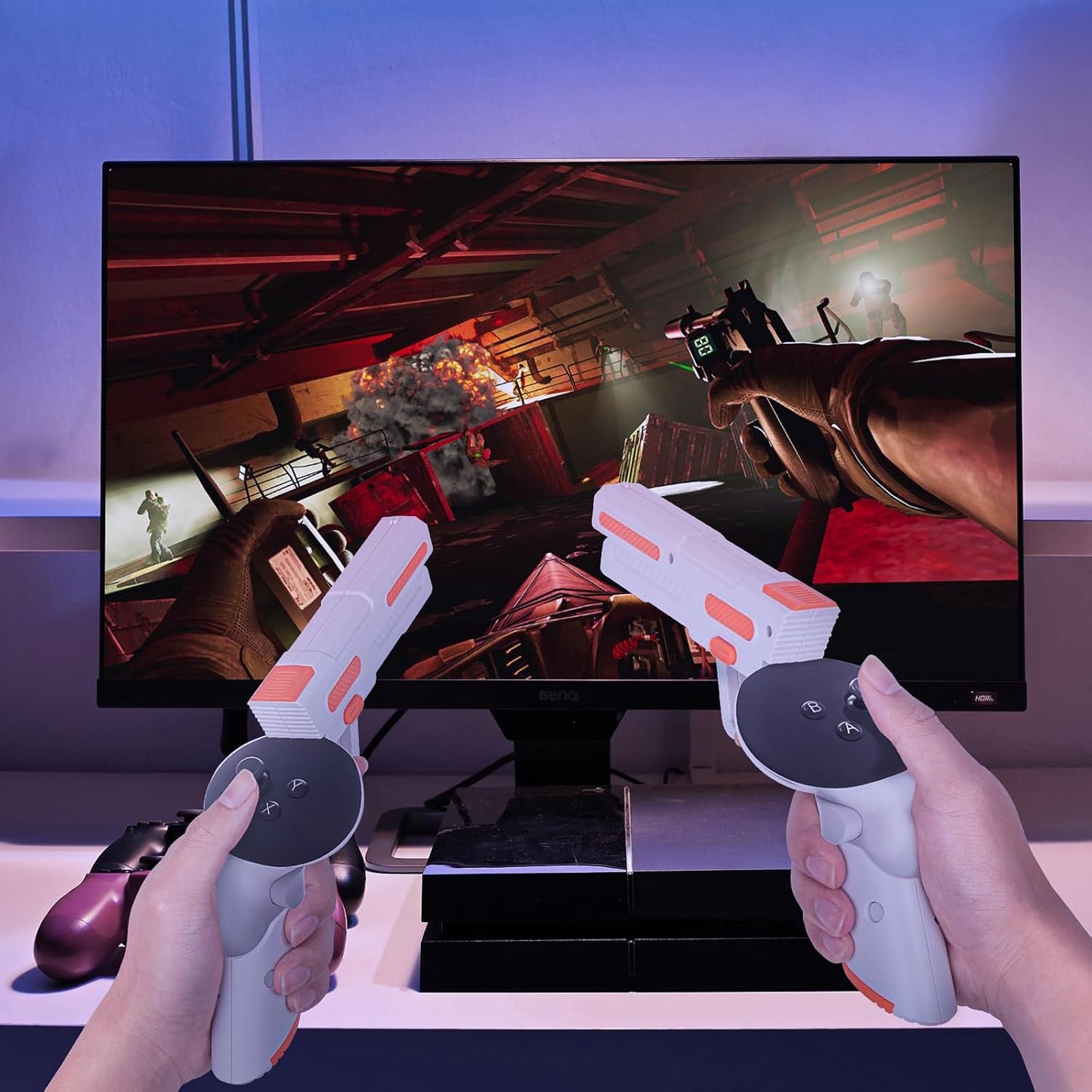 Geekria VR Game blaster Controller Cover Compatible with Meta Quest 3, Enhanced FPS Games Reality Holding Feels, Hard Shell Anti Slip Handle Attachments (1 Pair)