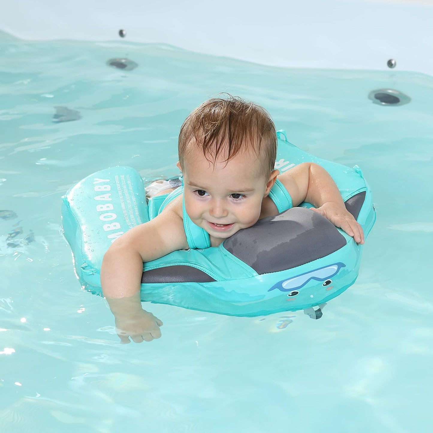 Baby Float, Mambobaby Float Add Tail Newest Mambo Baby Swimming Float with Canopy, Waterproof Non-Inflatable Solid Baby Swim Trainer with Adjustable Safety Strap