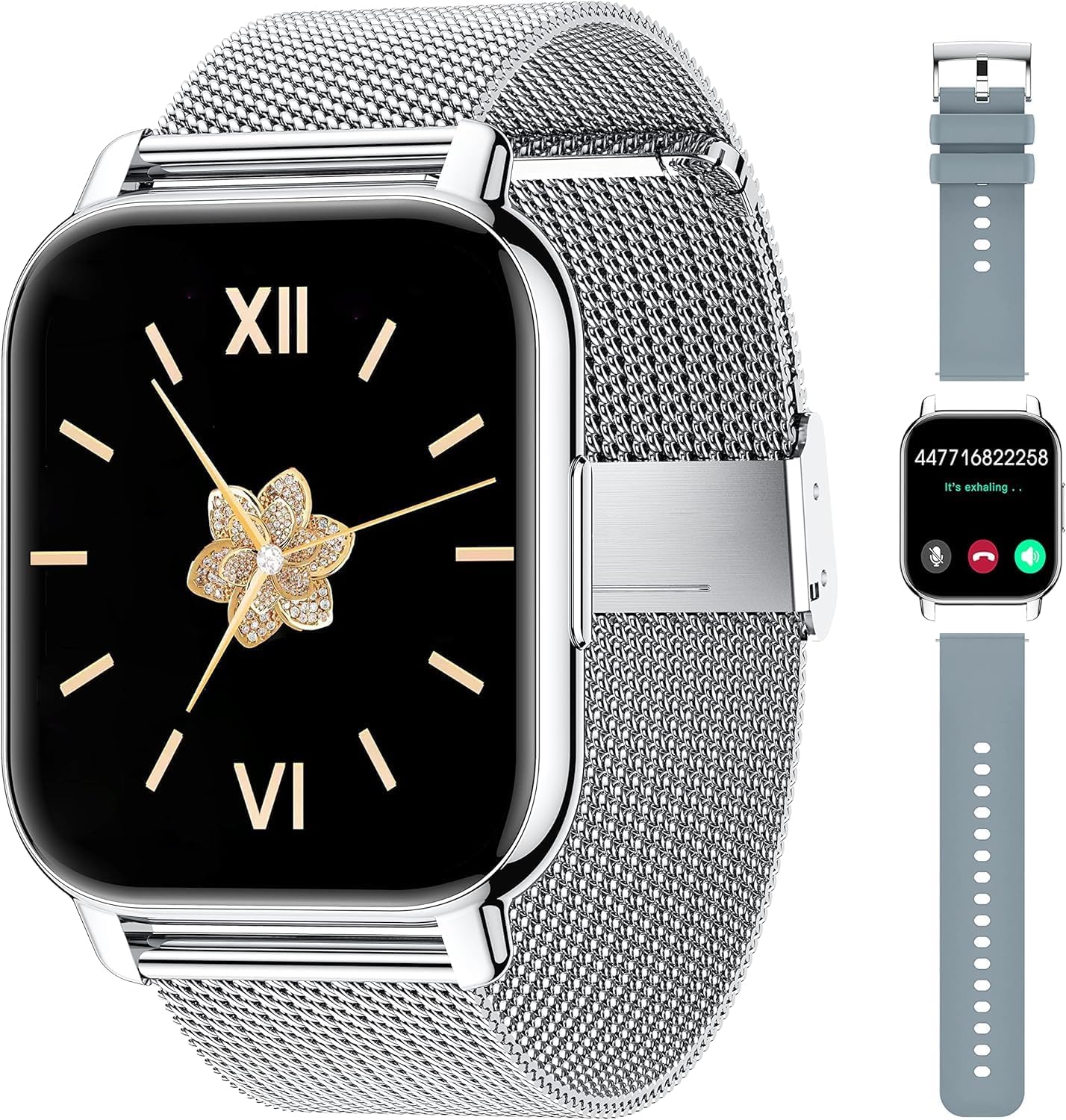 Popglory Smart Watch Answer/Make Calls & 2 Straps, 1.85" Large Smartwatch for Women Men, Fitness Watch Blood Pressure, Blood Oxygen, Heart Rate Tracking, Step Counter for iPhone & Android