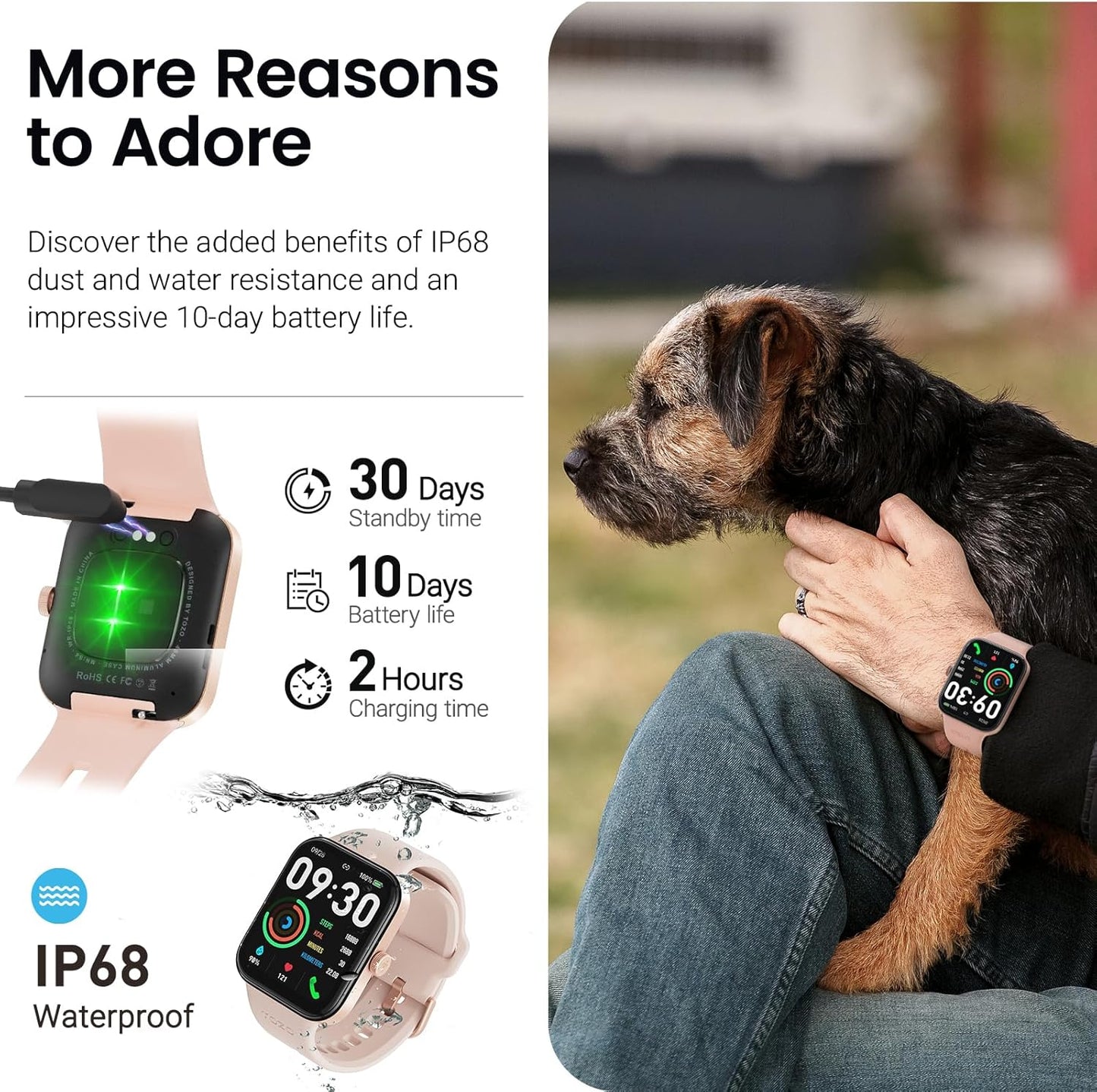TOZO 44mm Rectangular Face Smart Watch Alexa Built-in Fitness Tracker with Heart Rate/Blood Oxygen Monitor/Sleep Monitor 5ATM Waterproof HD Touchscreen for Men Women Compatible with iPhone&Android