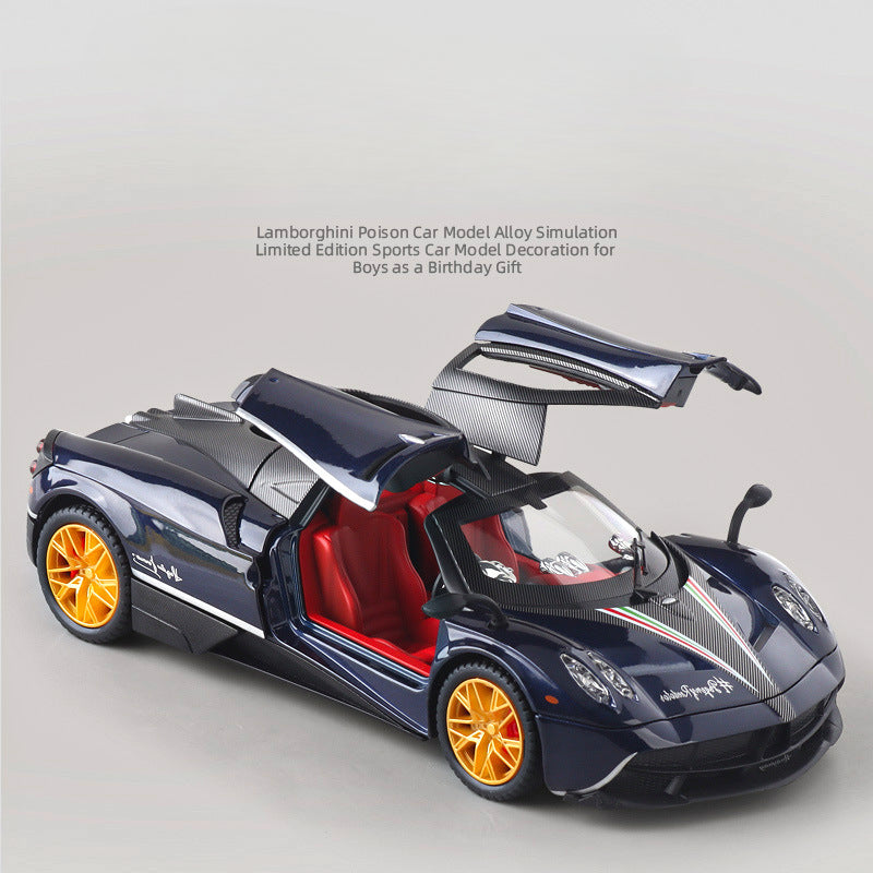 Pagani Huayra 1:24 Alloy Diecast Model Car | Sound & Light FX | Pull Back & Steering | Boys Toy Gift (8.1"x3.5"x3.7")