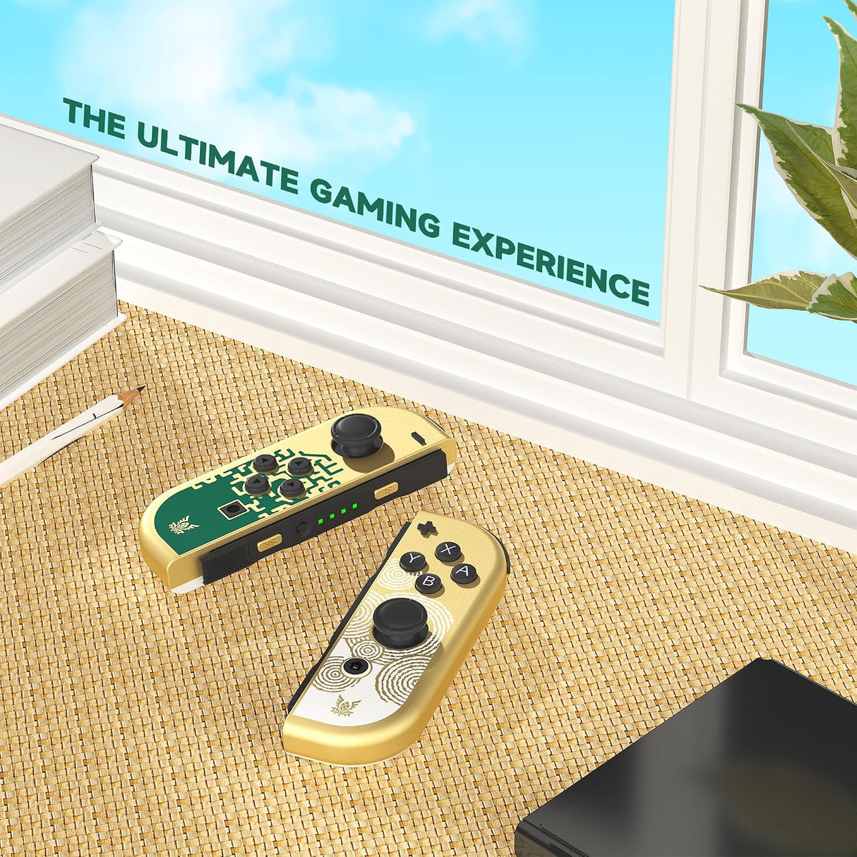 Wireless Game Controllers for Switch Series Console, Left and Right Joypad Set with Motion Control, Dual Vibration, Wake Up Function, Rechargeable Bluetooth Gamepad (Gold)