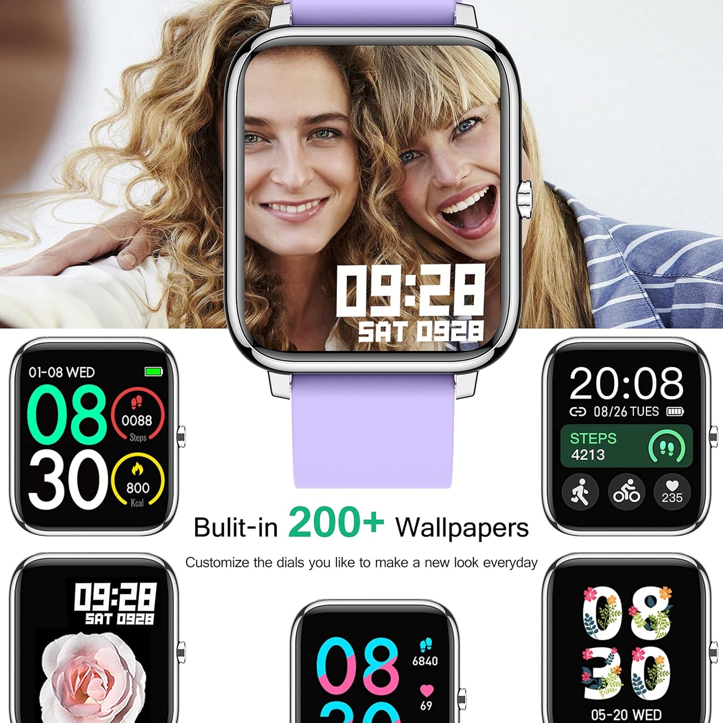 Smart Watch for Women Men, Popglory Smartwatch with Blood Pressure, Blood Oxygen, Sleep Monitor, Fitness Tracker with Heart Rate Tracking/Pedometer/Calories, Full Touch Fitness Watch for Android iOS