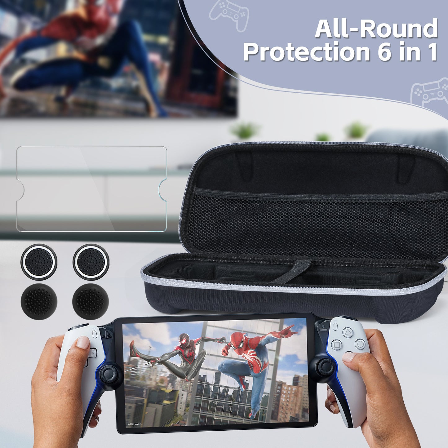 PS5 Portal Ultimate Protection Bundle - EVA Hard Case + Tempered Glass Screen Protector + Thumb Grips | Shockproof Travel Bag | 13.8" x 6.1" x 3" (35x15.6x7.6cm)