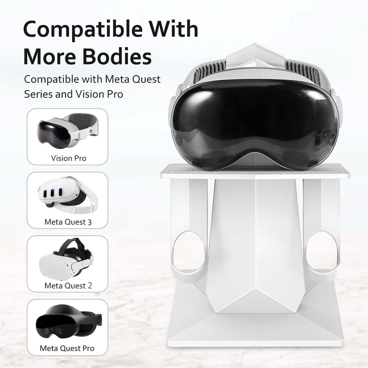 Universal VR Headset Display Stand for Apple Vision Pro, Meta Quest 3/2/Pro - Easy Installation, Compact Design, Premium ABS Material - White