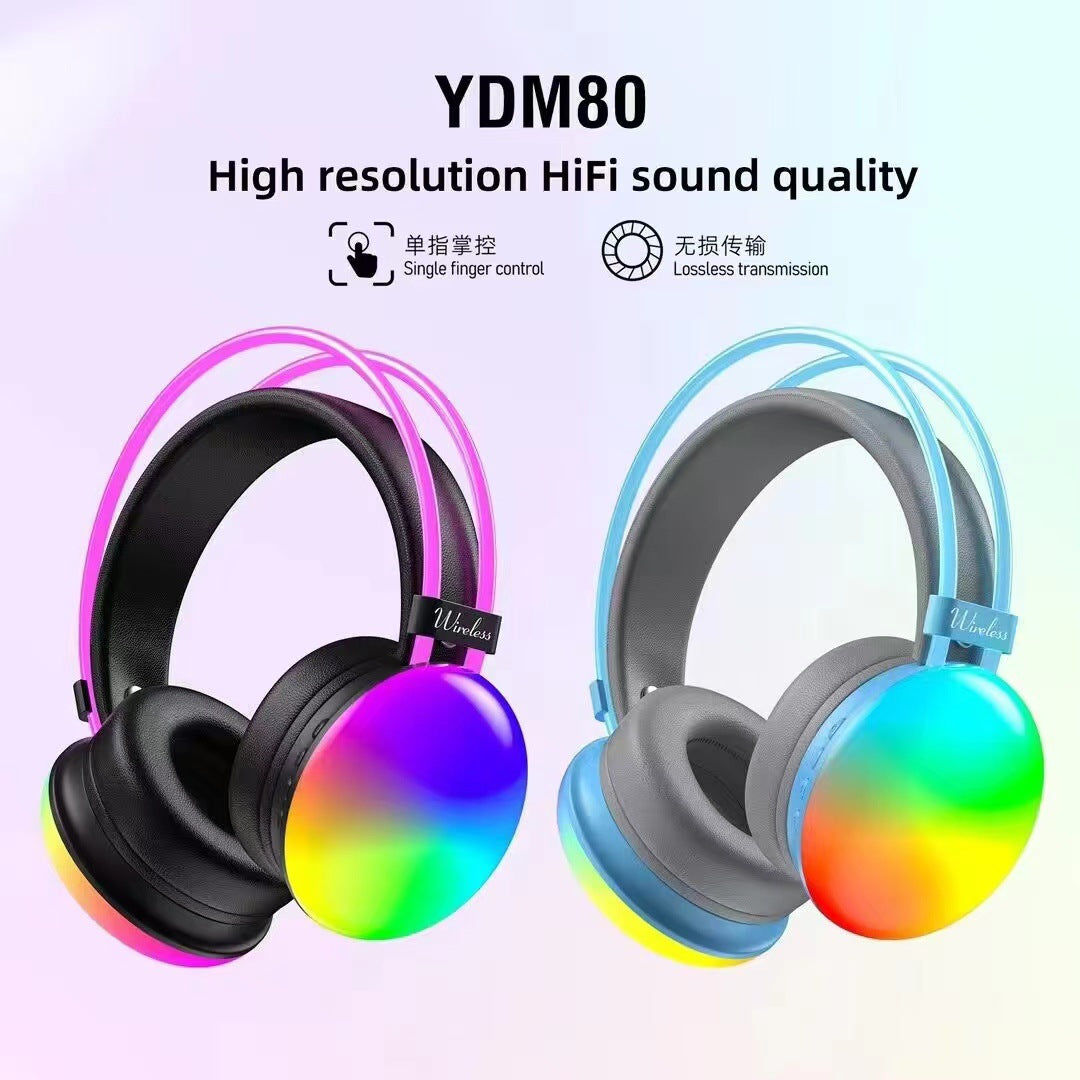 YDM80 RGB Bluetooth Headphones - Wireless Over-Ear Gaming & Sports Headset | 8H+ Playtime | IPX3 Waterproof | Bass Boost | Digital Display | 10m Range
