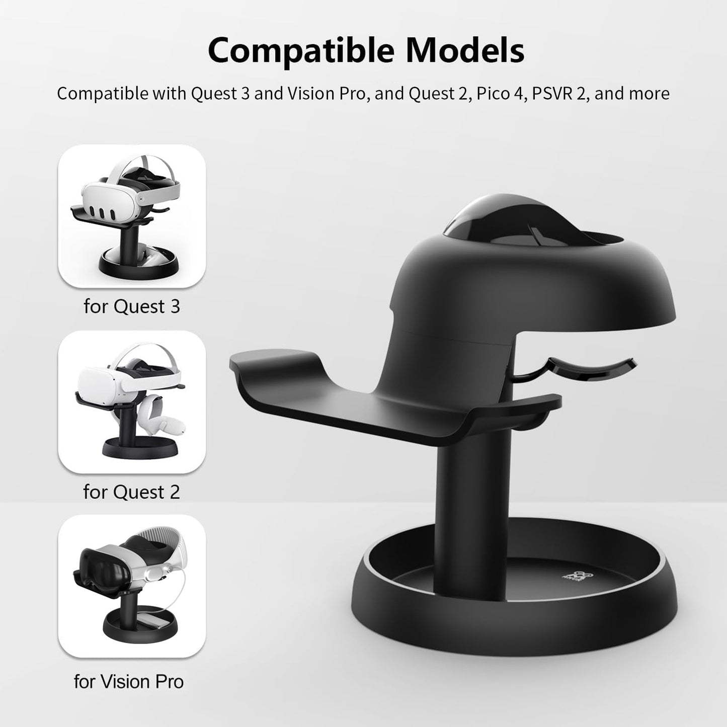 AMVR Universal VR Headset Stand for Apple Vision Pro, Meta Quest 3 & Pico 4 | 3-in-1 Display Dock & Storage Holder | VR Accessories Organiser with Controller Grips | Premium VR Display Stand