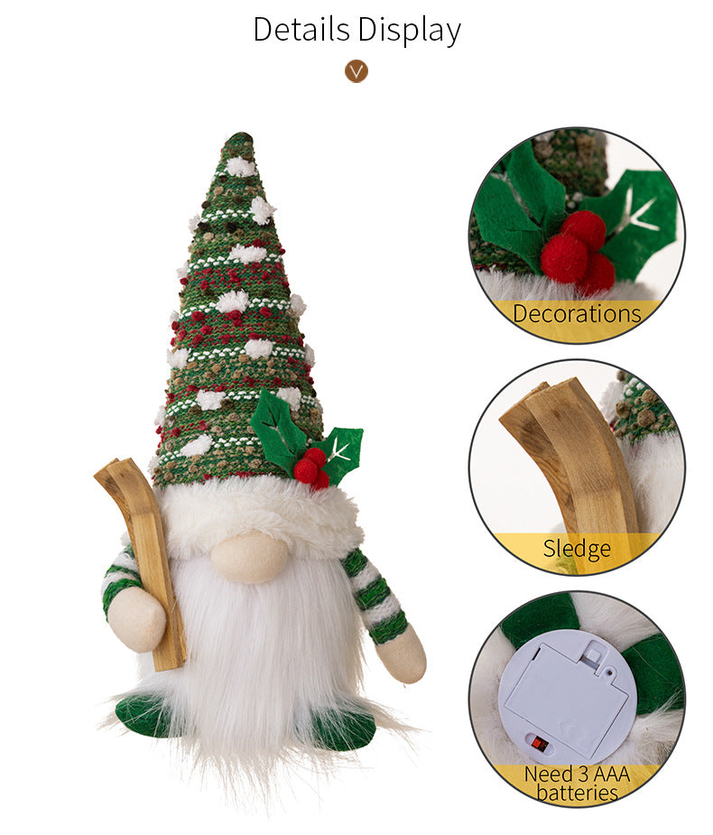 Christmas Rustic Knitted Light-Up Gnome with Reindeer Design – Festive LED Rudolph Gnome Figurine for American Country-Style Holiday Decor