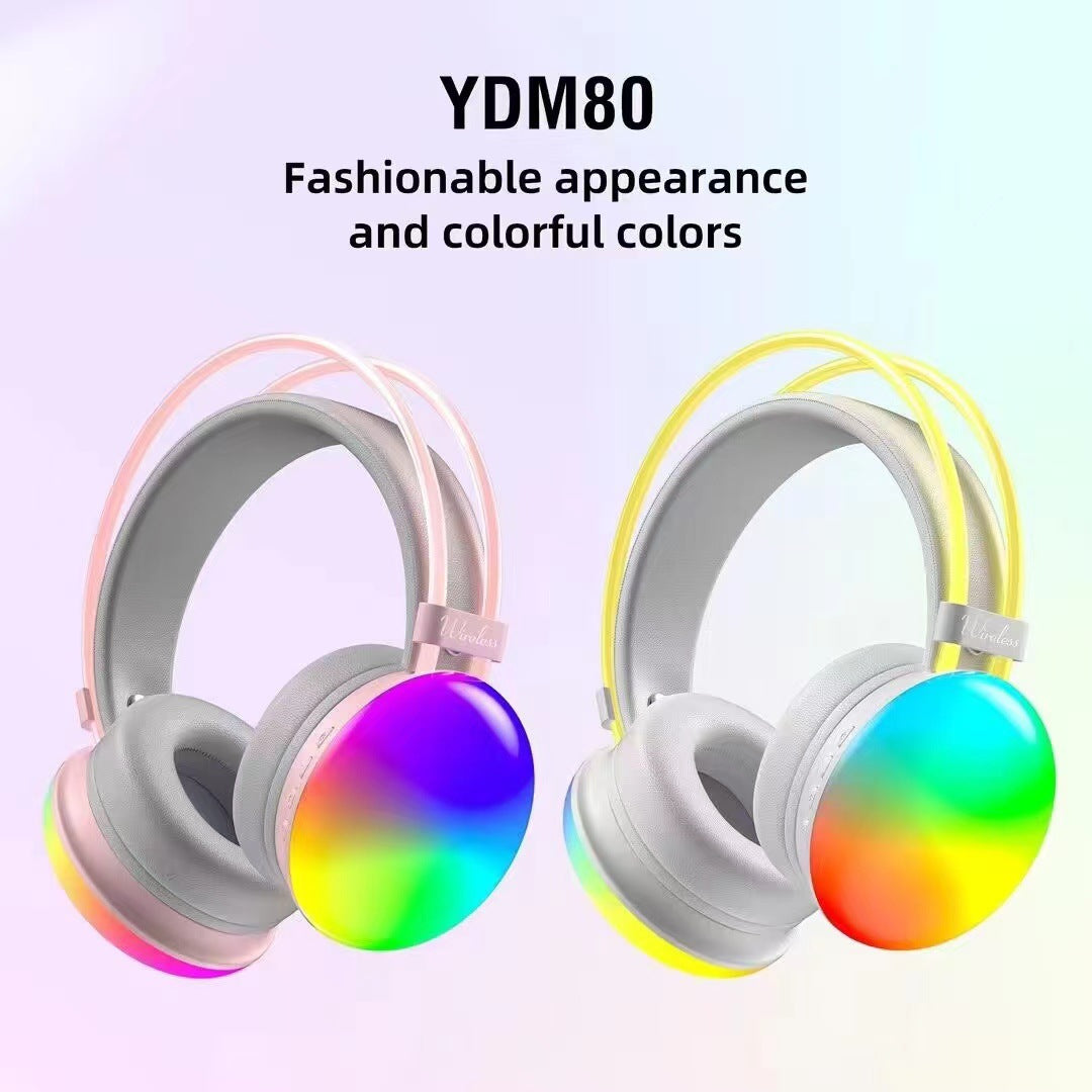YDM80 RGB Bluetooth Headphones - Wireless Over-Ear Gaming & Sports Headset | 8H+ Playtime | IPX3 Waterproof | Bass Boost | Digital Display | 10m Range
