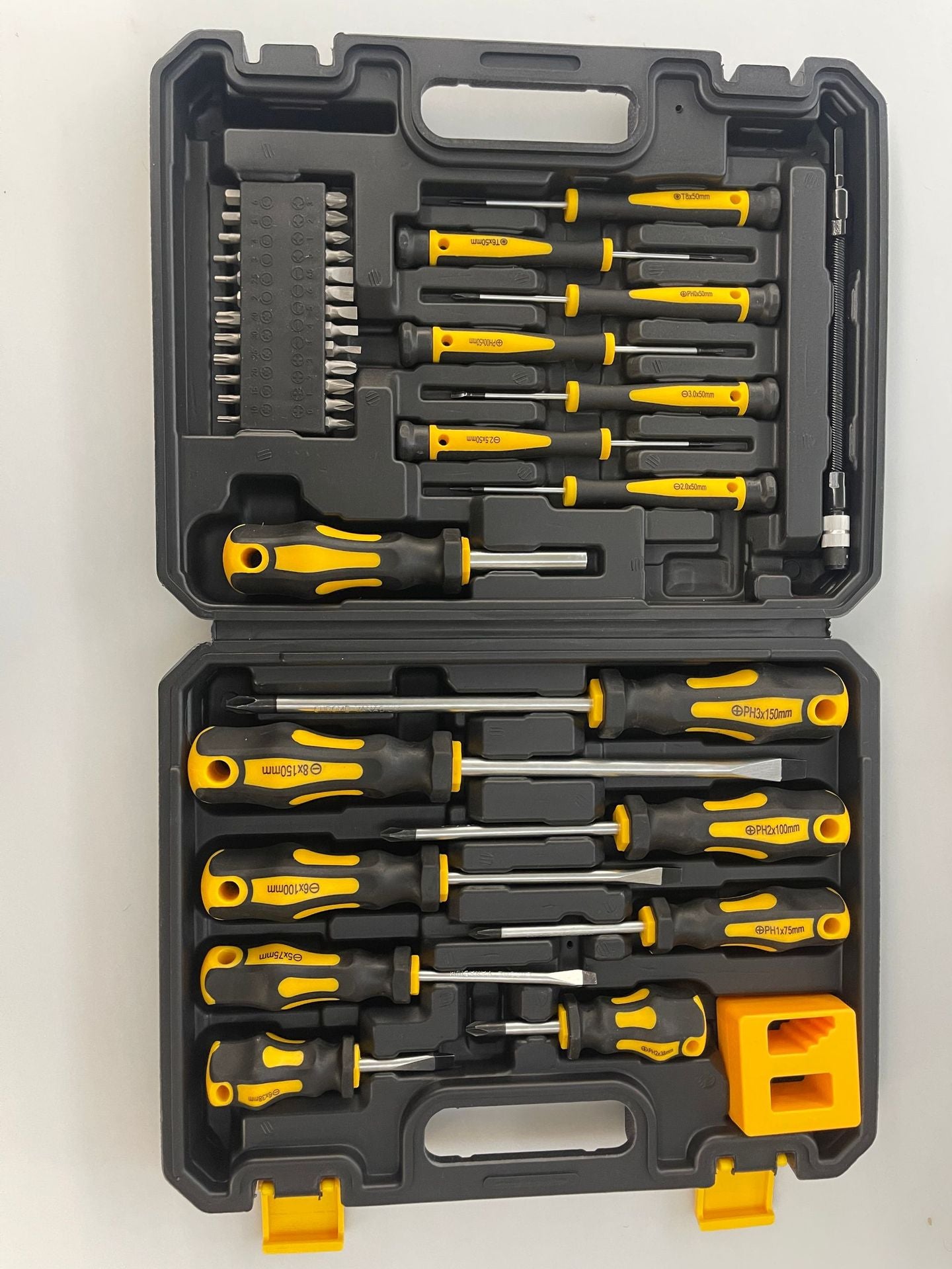 43pcs Steel Magnetic Screwdrivers Set, Black And Yellow, with Case, Slotted Hex Torx Bits Precision Screwdriver Rod Set, Professional, Durable