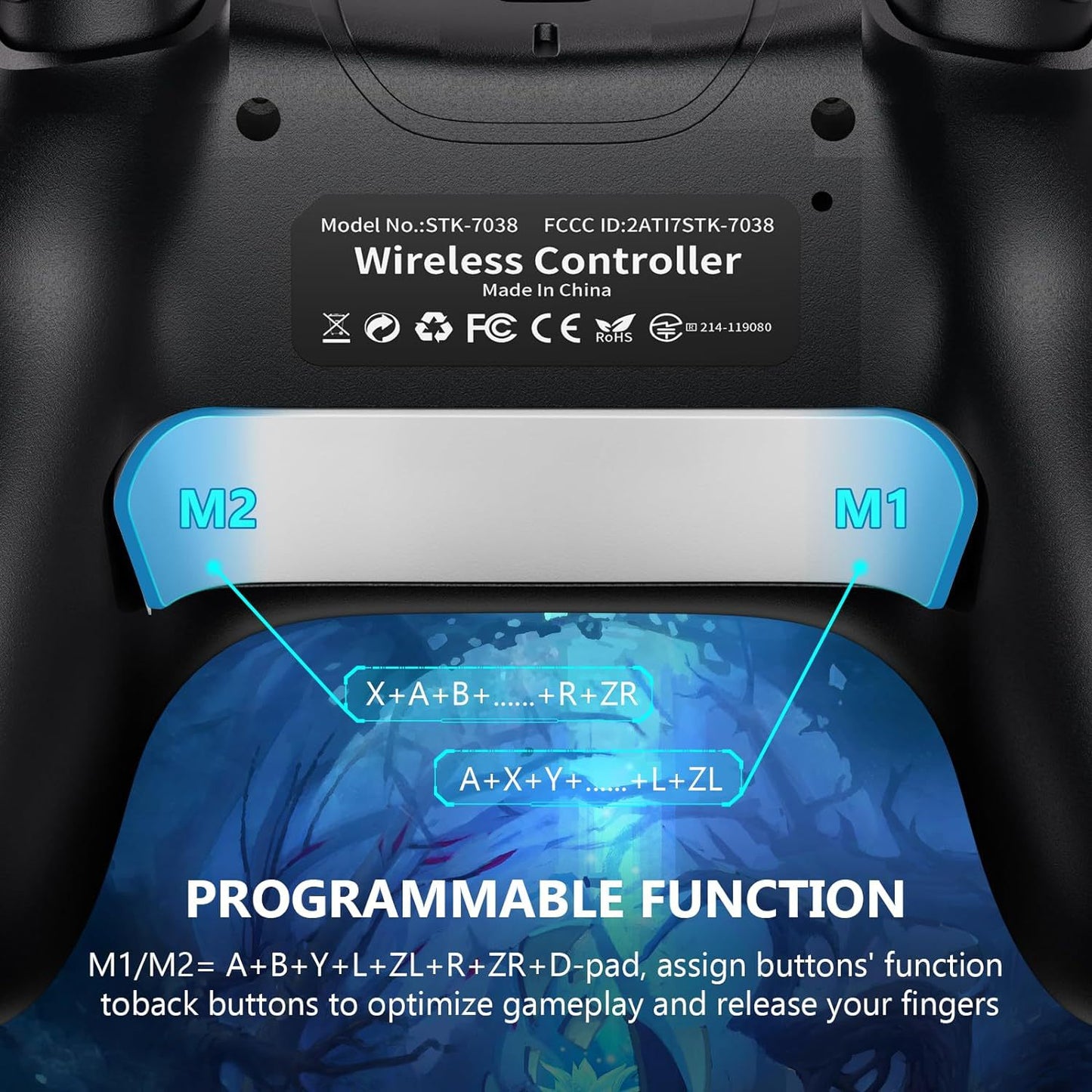 Switch Pro Wireless Controller with Programmable Back Buttons | Bluetooth Gamepad for Nintendo Switch/PC | Turbo/Motion Controls | HD Vibration | 5.7" x 4.7" x 2.4" (14.5x12x6cm)