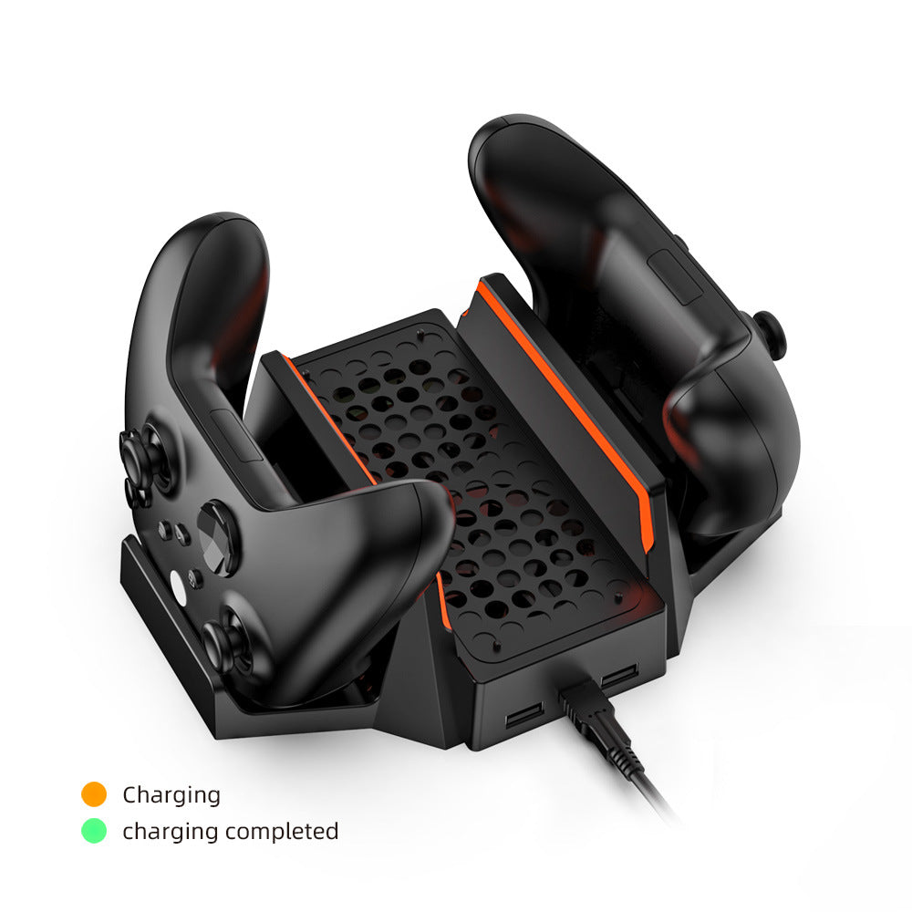 "Xbox Series S Cooling Stand with Dual Controller Charger | Vertical Cooling Base & Charging Station for Xbox Series S Console | 6.4×2.75×9.84in | Includes 2 Rechargeable Battery Packs | USB Powered (Black)"