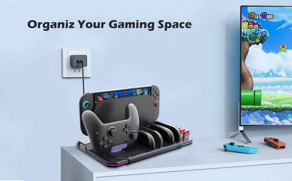 Switch 2 Cooling Dock with 4 Joy-Con Charger | Pro Controller & Game Card Holder | RGB Fan Base Station for Nintendo Switch 2 Accessories