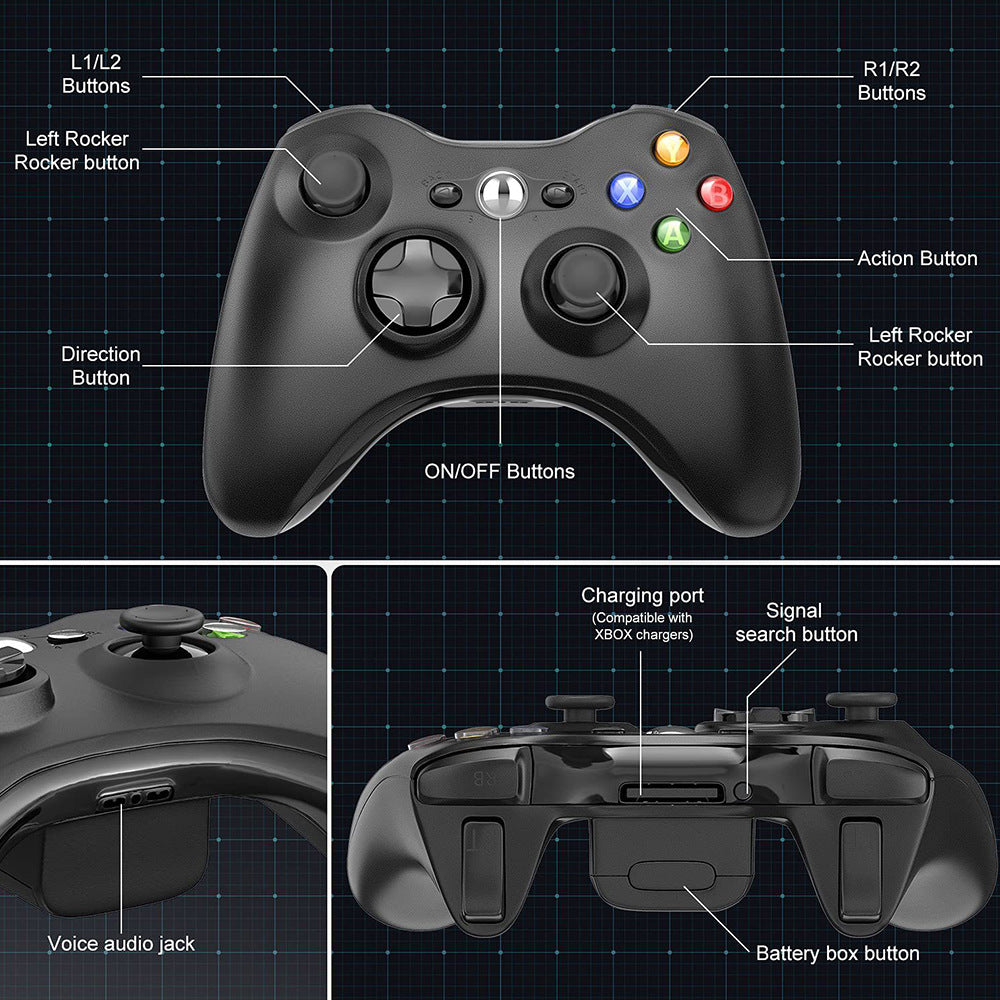 Xbox 360 Wireless Controller | Dual Vibration Motors | Compatible with Xbox 360 Console & PC Windows | Ergonomic Gamepad with Precision Controls (Black)