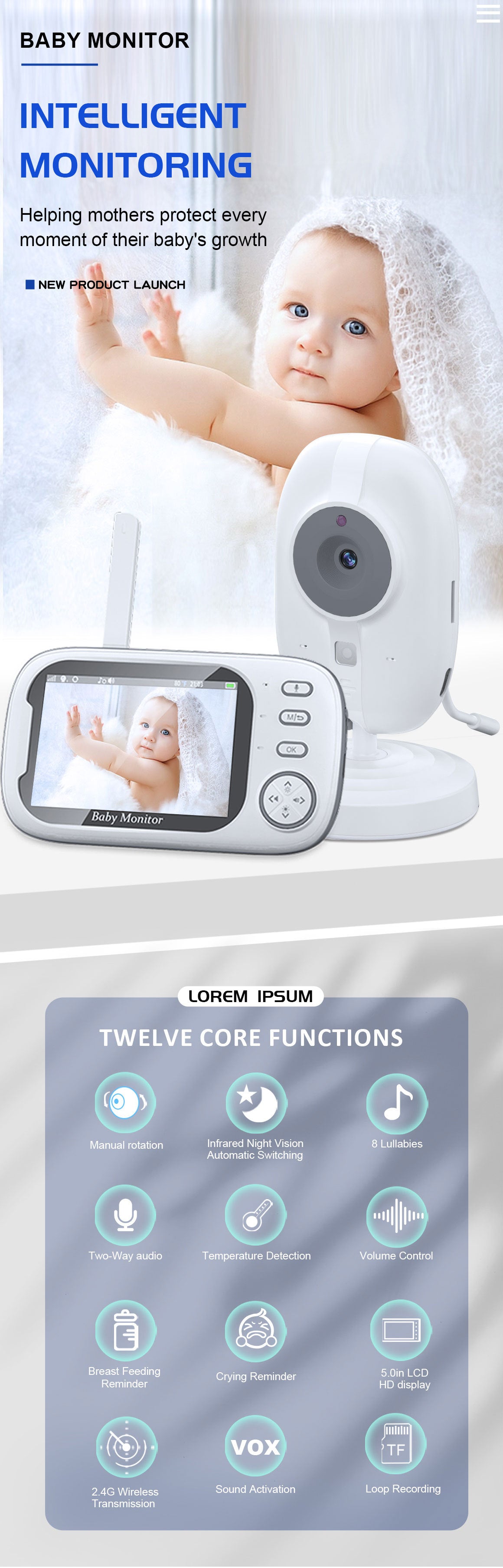 Baby360 3.5-Inch Baby Monitor – Night Vision, Two-Way Audio, Long Range