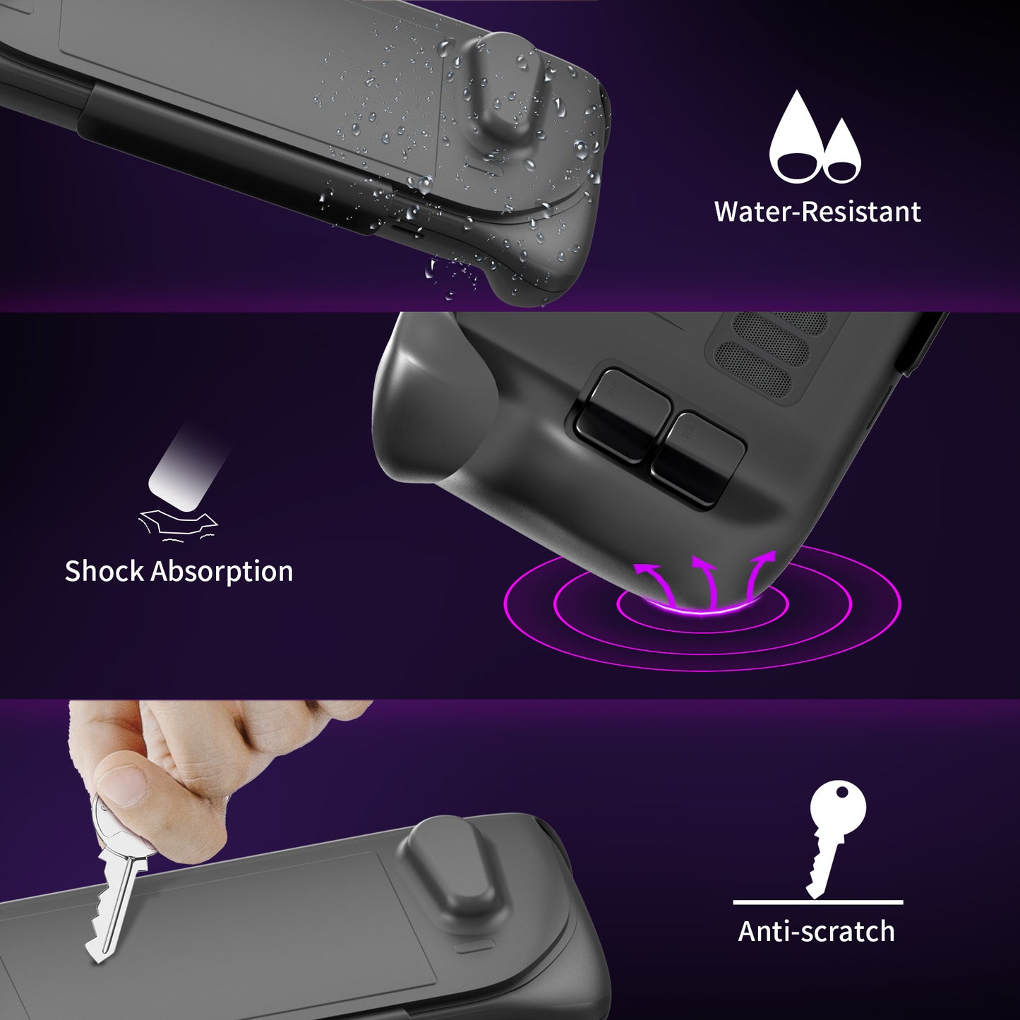 Steam Deck Full Protection Case with Front Cover & Cooling Stand | Shockproof TPU Shell | Built-in Adjustable Stand | Anti-Slip Grip | Fits All Steam Deck Models