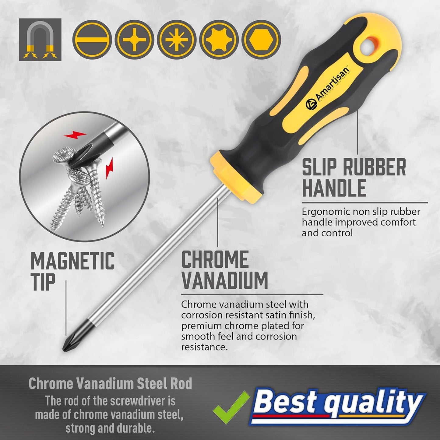 43pcs Steel Magnetic Screwdrivers Set, Black And Yellow, with Case, Slotted Hex Torx Bits Precision Screwdriver Rod Set, Professional, Durable
