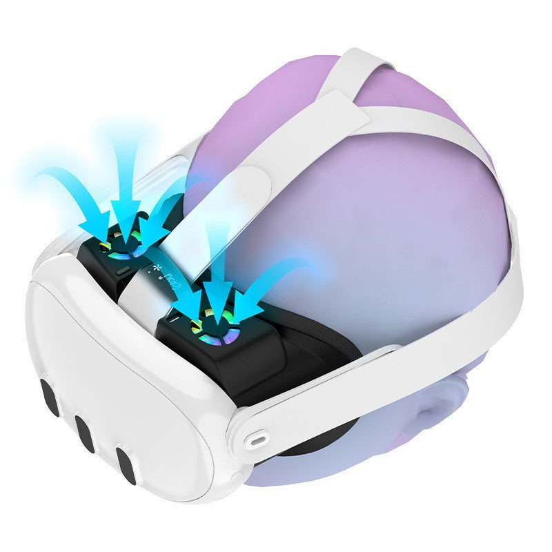 "Meta Quest 3 Cooling Fan with RGB Lights | Oculus Quest 3 VR Face Cover & Cooling System | Built-in Dual Fans | Adjustable Light Modes | Includes Nose Guard & Sponge Pad (White/Black)"