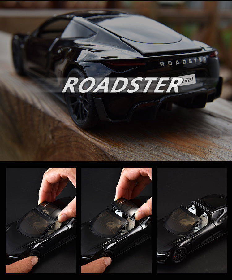 Tesla Roadster 1:24 Scale Die-Cast Alloy Car Model – Pull-Back & Sound/Light Effects, Music Playback, Collectible Electric Supercar Toy for Kids & Adults