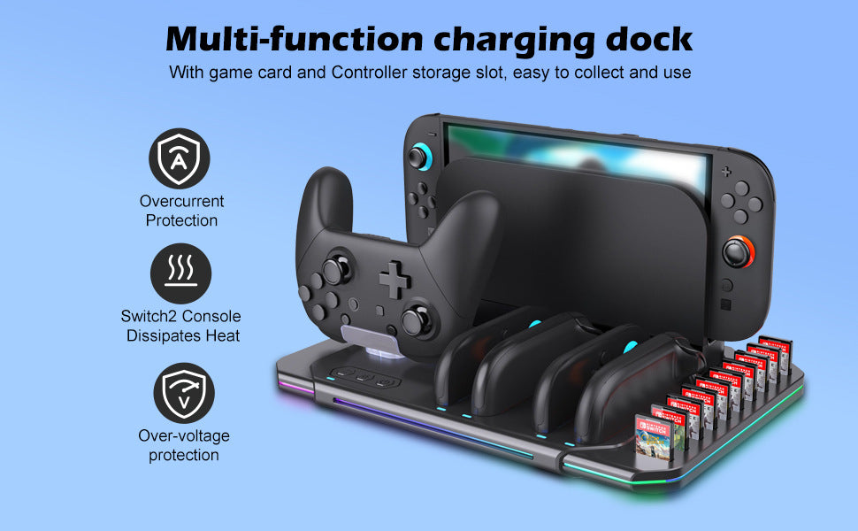 Switch 2 Cooling Dock with 4 Joy-Con Charger | Pro Controller & Game Card Holder | RGB Fan Base Station for Nintendo Switch 2 Accessories