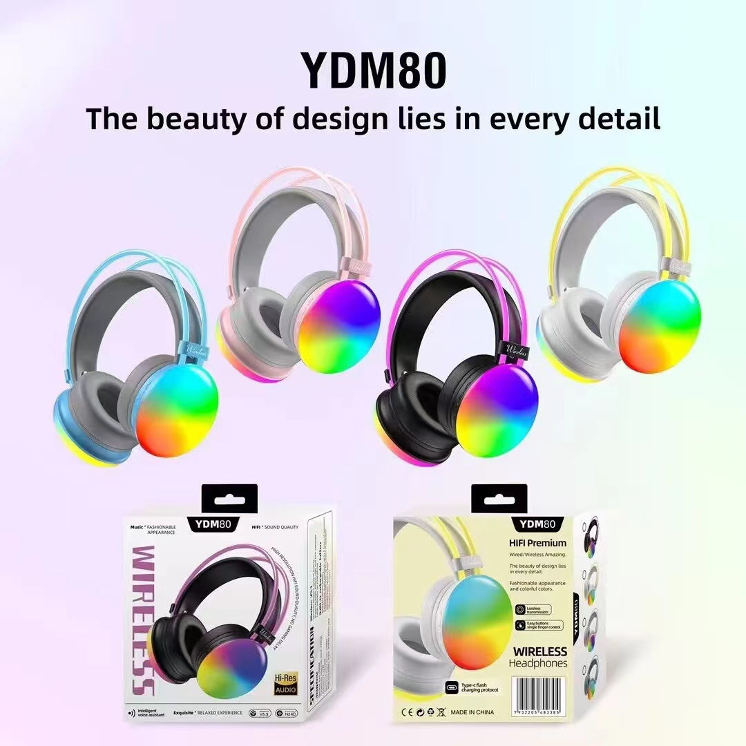 YDM80 RGB Bluetooth Headphones - Wireless Over-Ear Gaming & Sports Headset | 8H+ Playtime | IPX3 Waterproof | Bass Boost | Digital Display | 10m Range