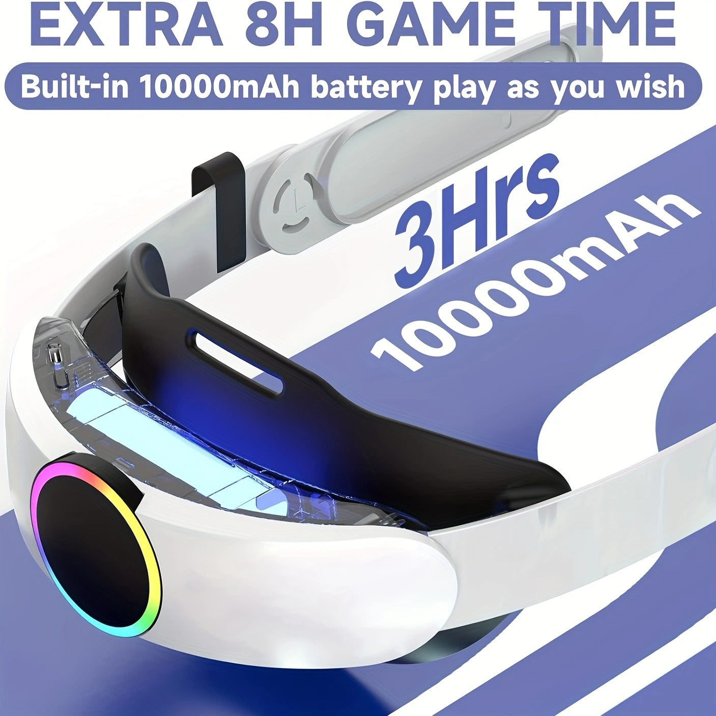 Oculus Quest 3 Elite Head Strap with 10000mAh Battery Pack - Enhanced Comfort & Extended Playtime for Meta Quest 3/3S, Fast Charging, Adjustable Support